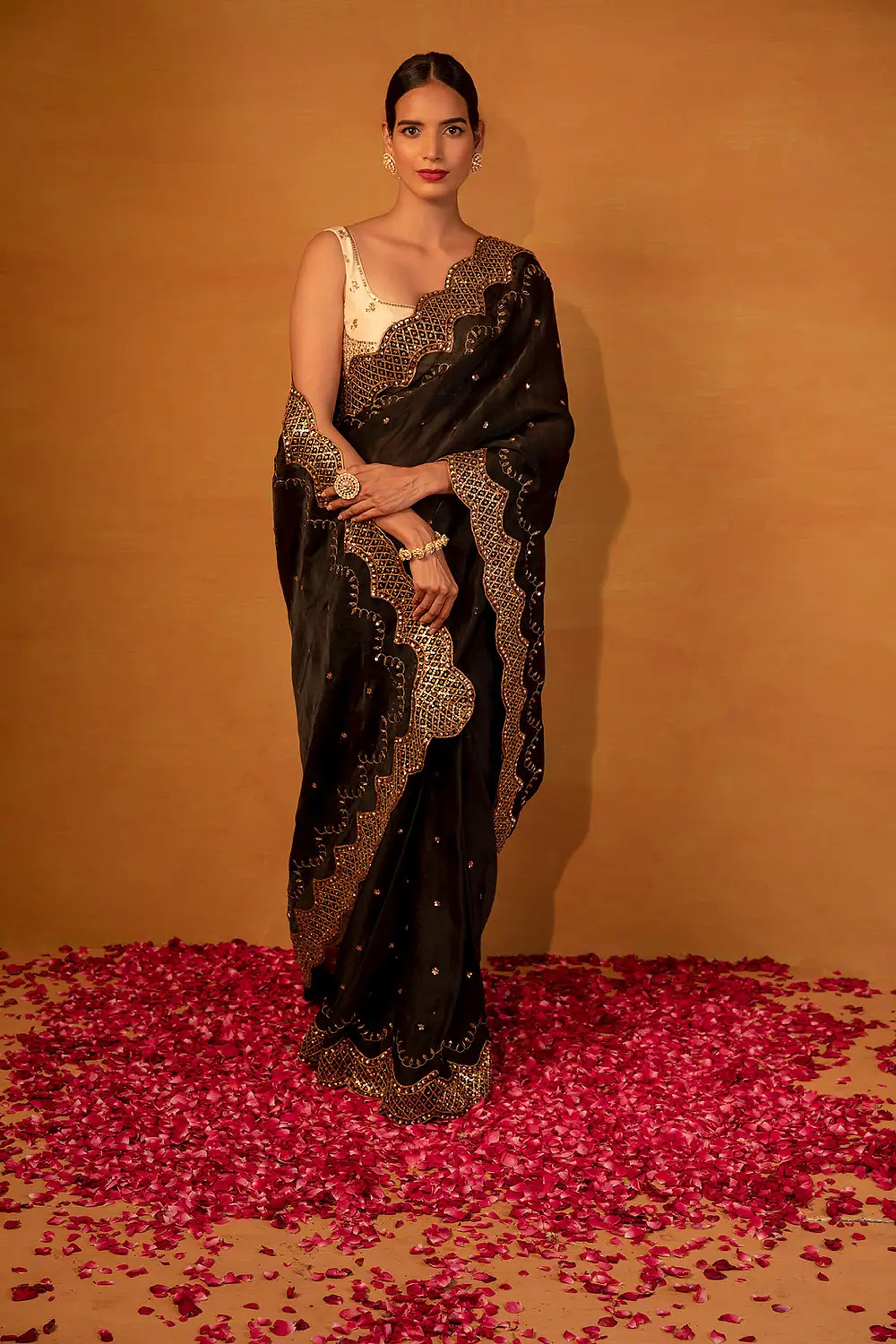 Esha Koul - Black Organza Saree Set