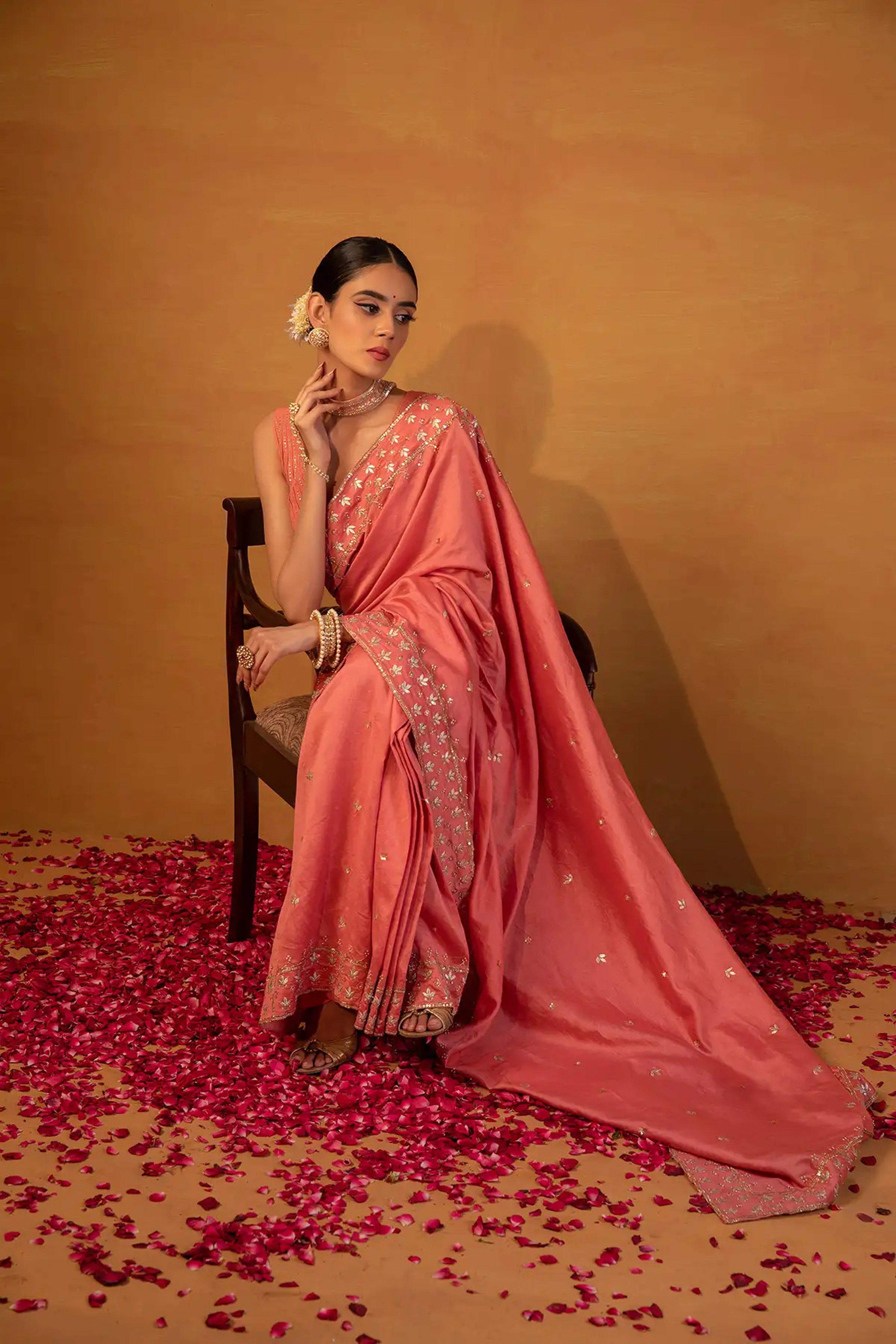 Esha Koul - Peach Pink Chanderi Saree Set