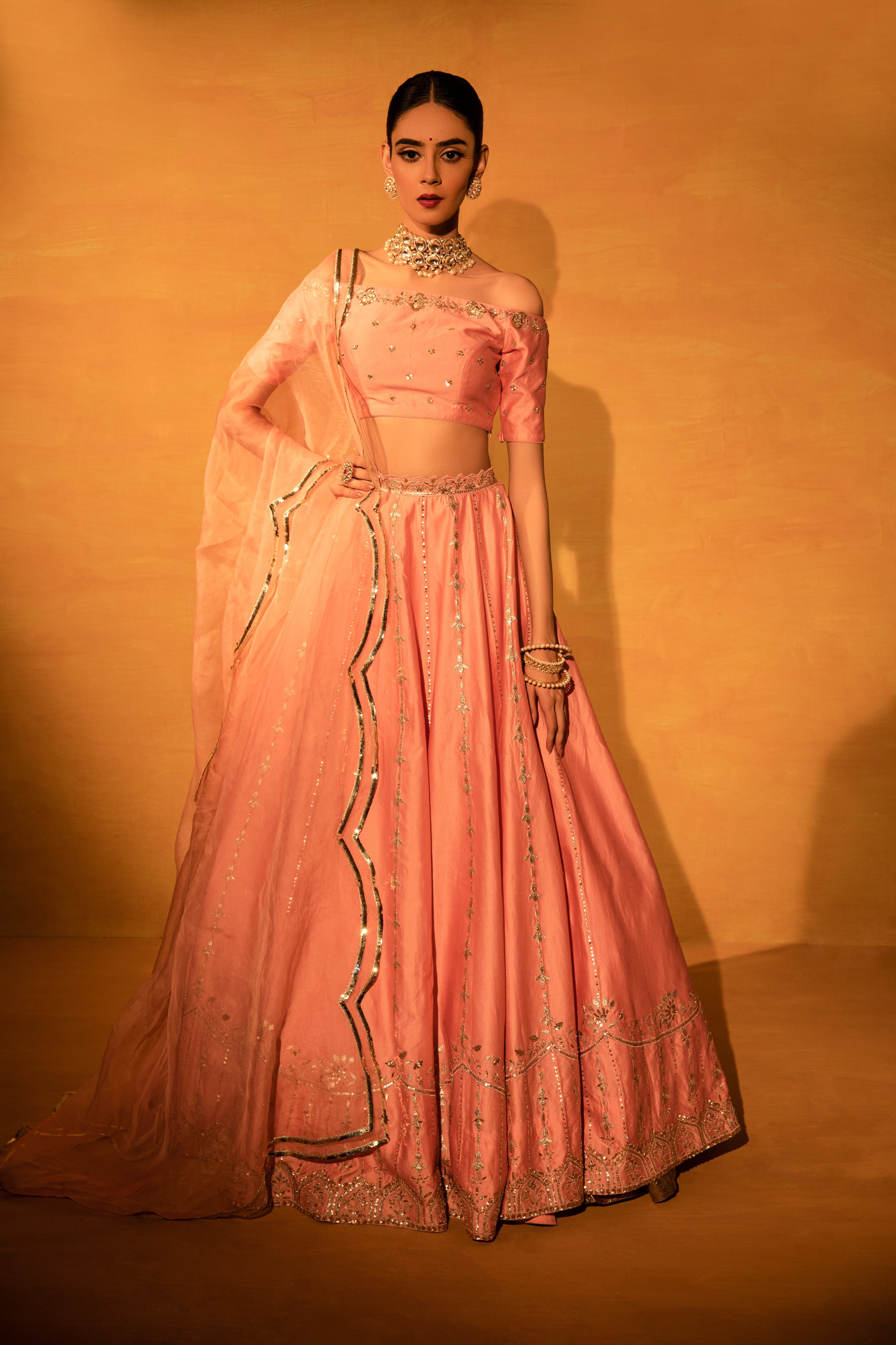 Esha Koul - Peach Embroidered Lehenga Set