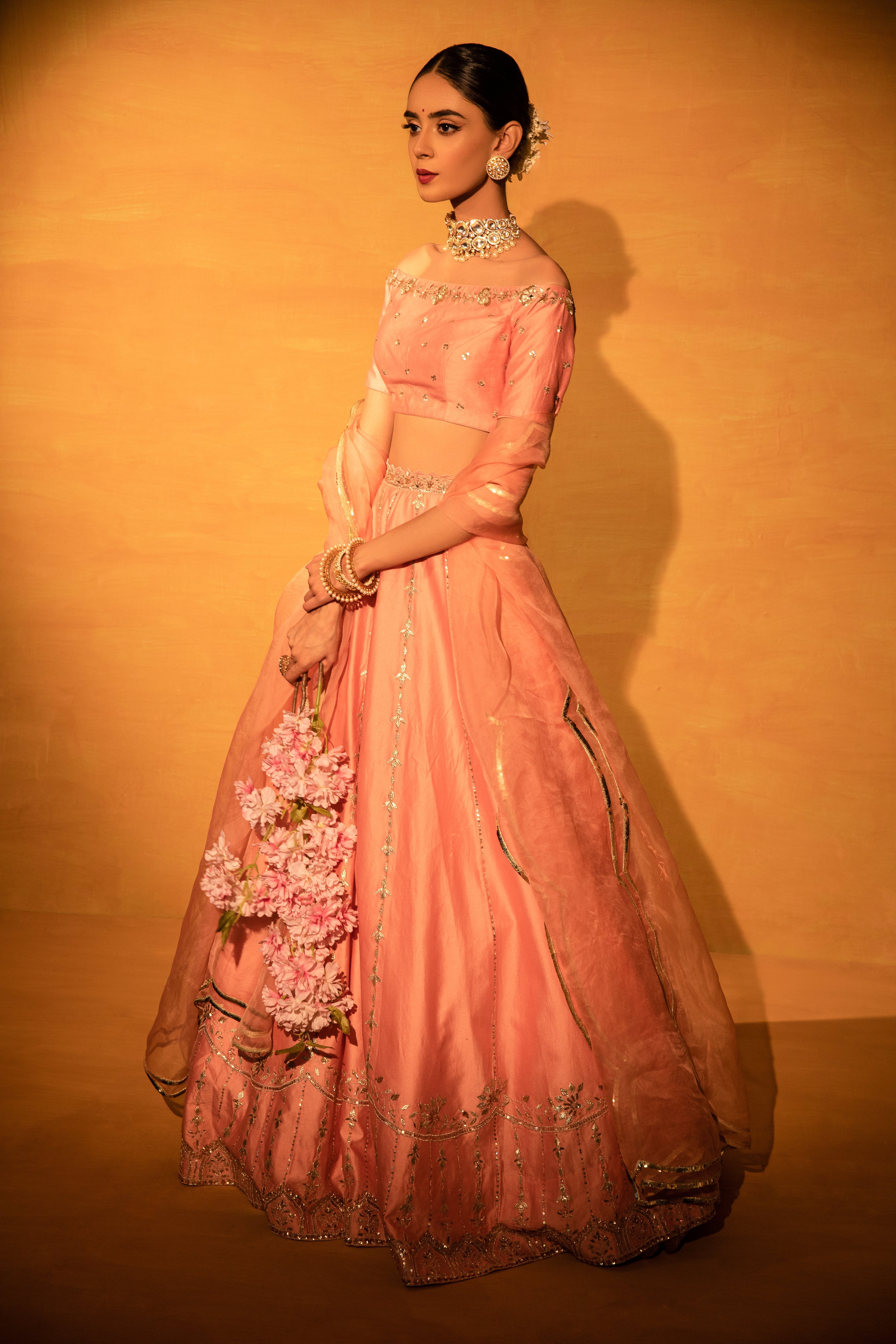 Esha Koul - Peach Embroidered Lehenga Set