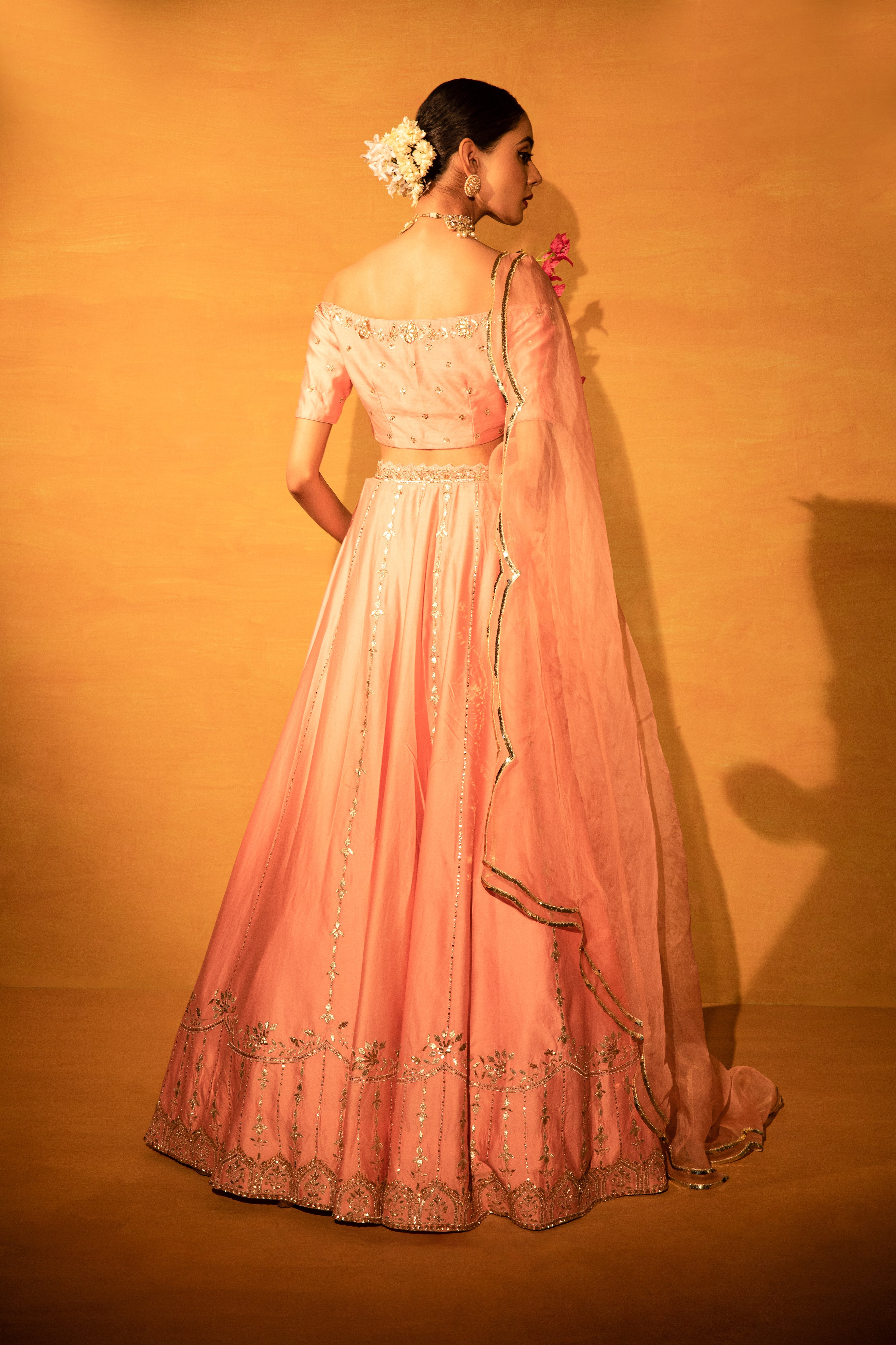 Esha Koul - Peach Embroidered Lehenga Set