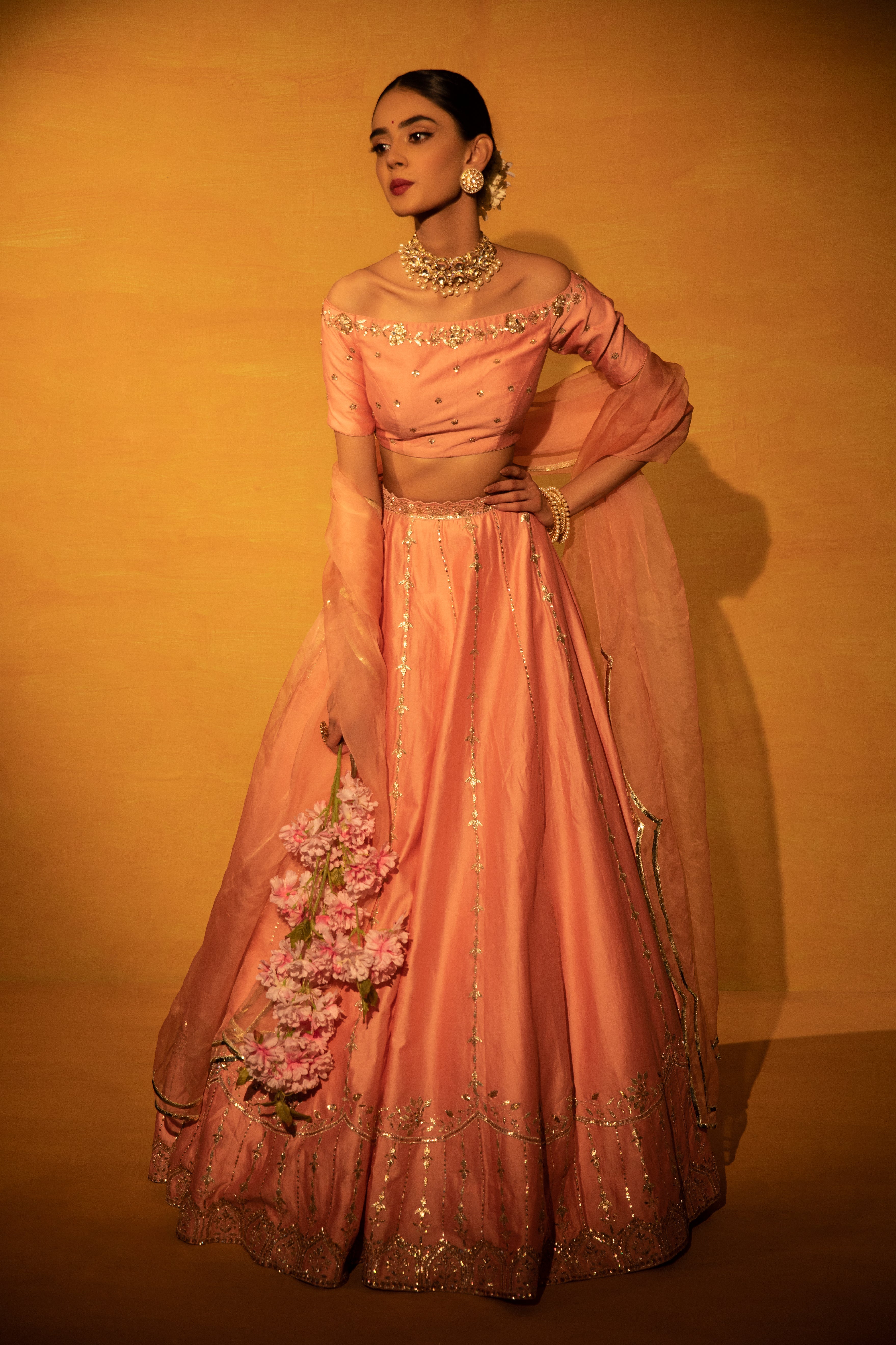 Esha Koul - Peach Embroidered Lehenga Set