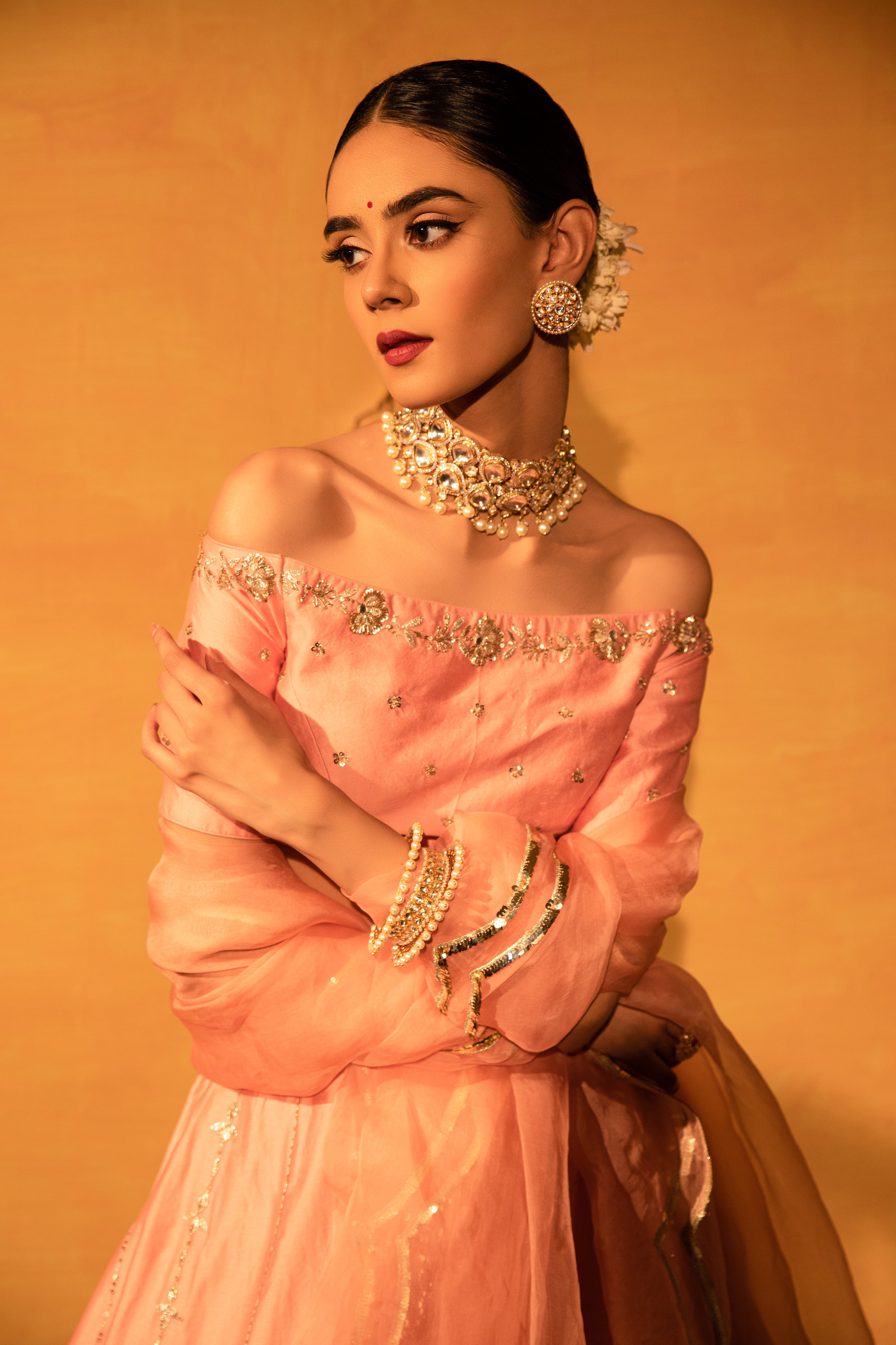 Esha Koul - Peach Embroidered Lehenga Set