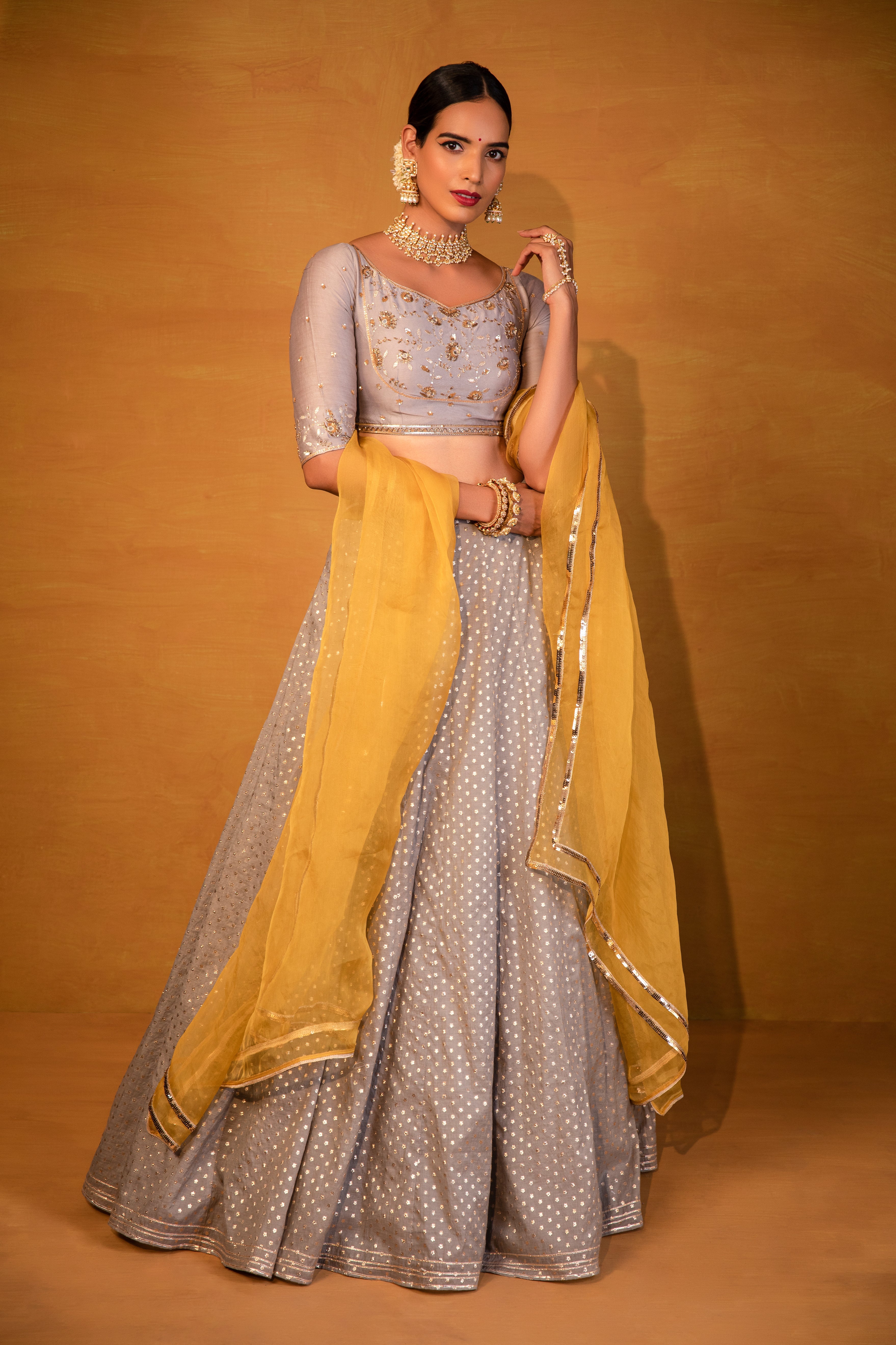 Esha Koul - Grey Embroidered Lehenga Set