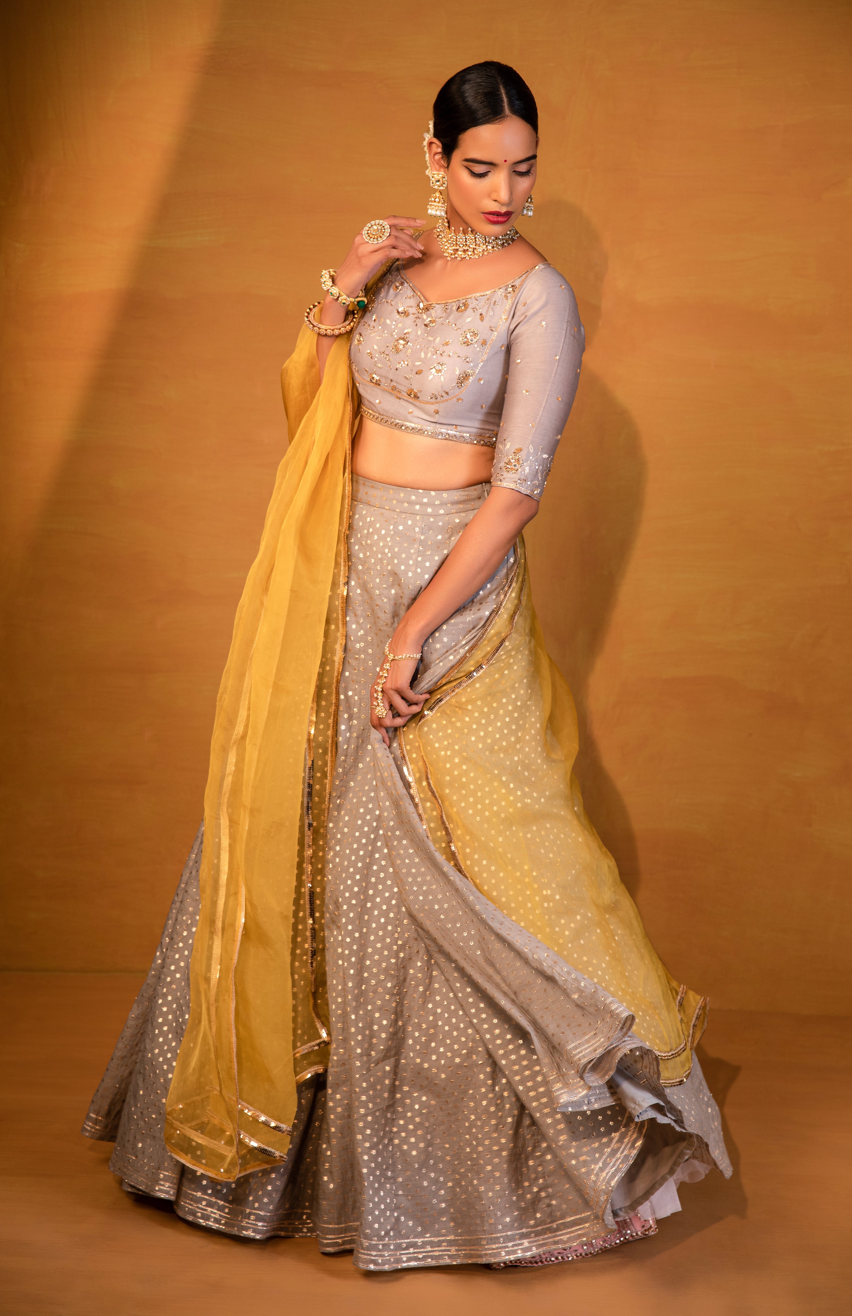 Esha Koul - Grey Embroidered Lehenga Set