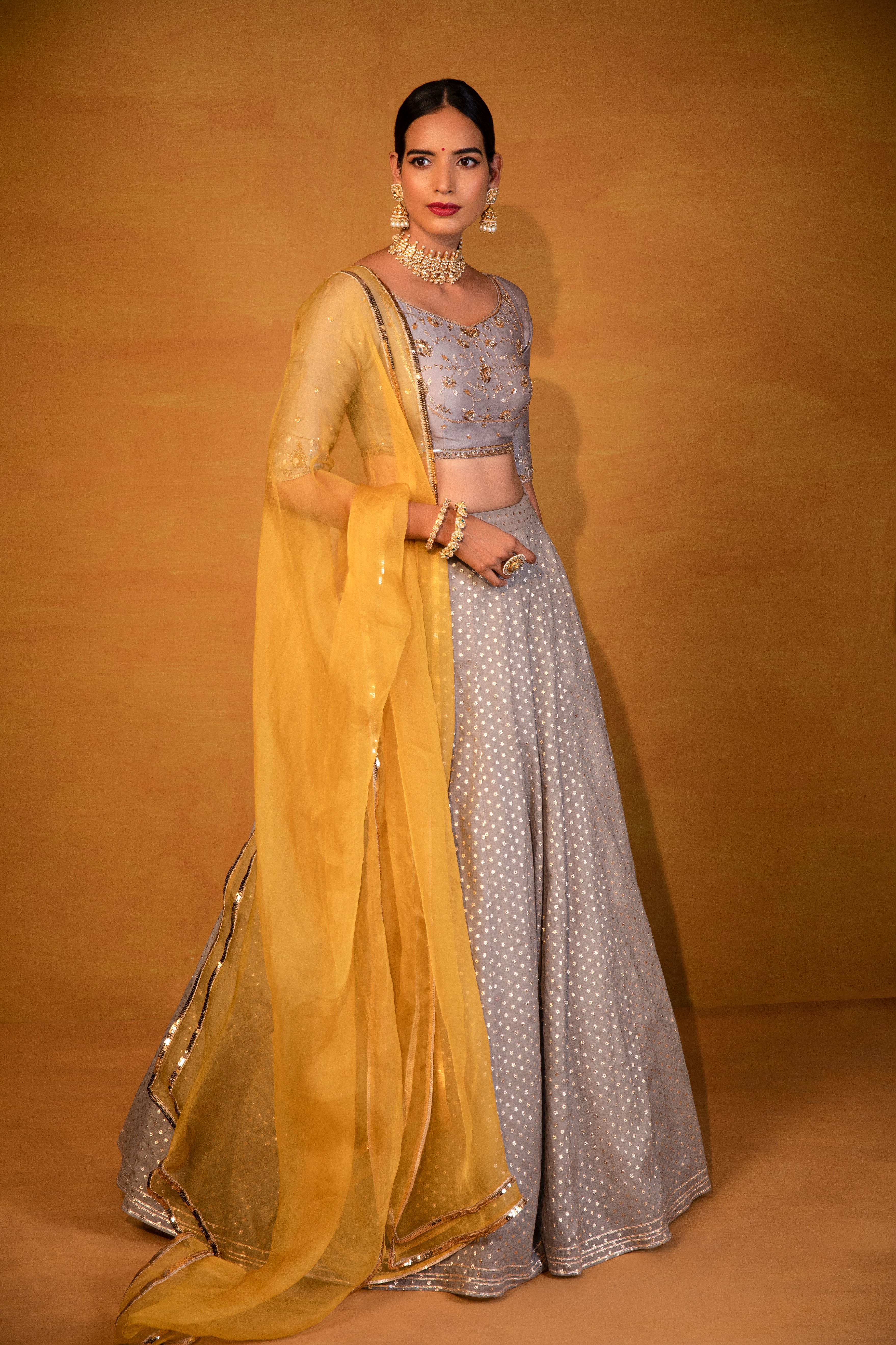 Esha Koul - Grey Embroidered Lehenga Set