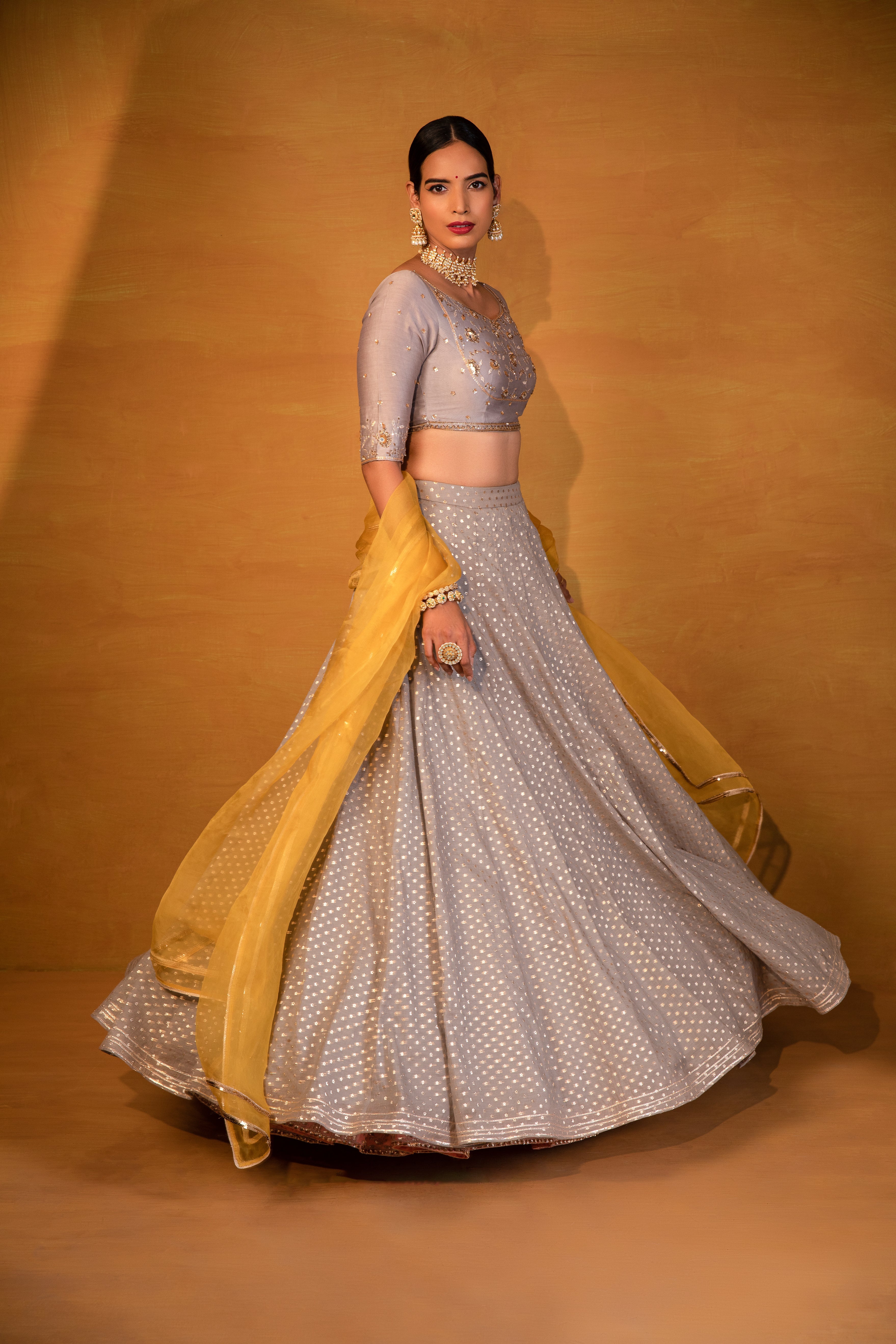 Esha Koul - Grey Embroidered Lehenga Set