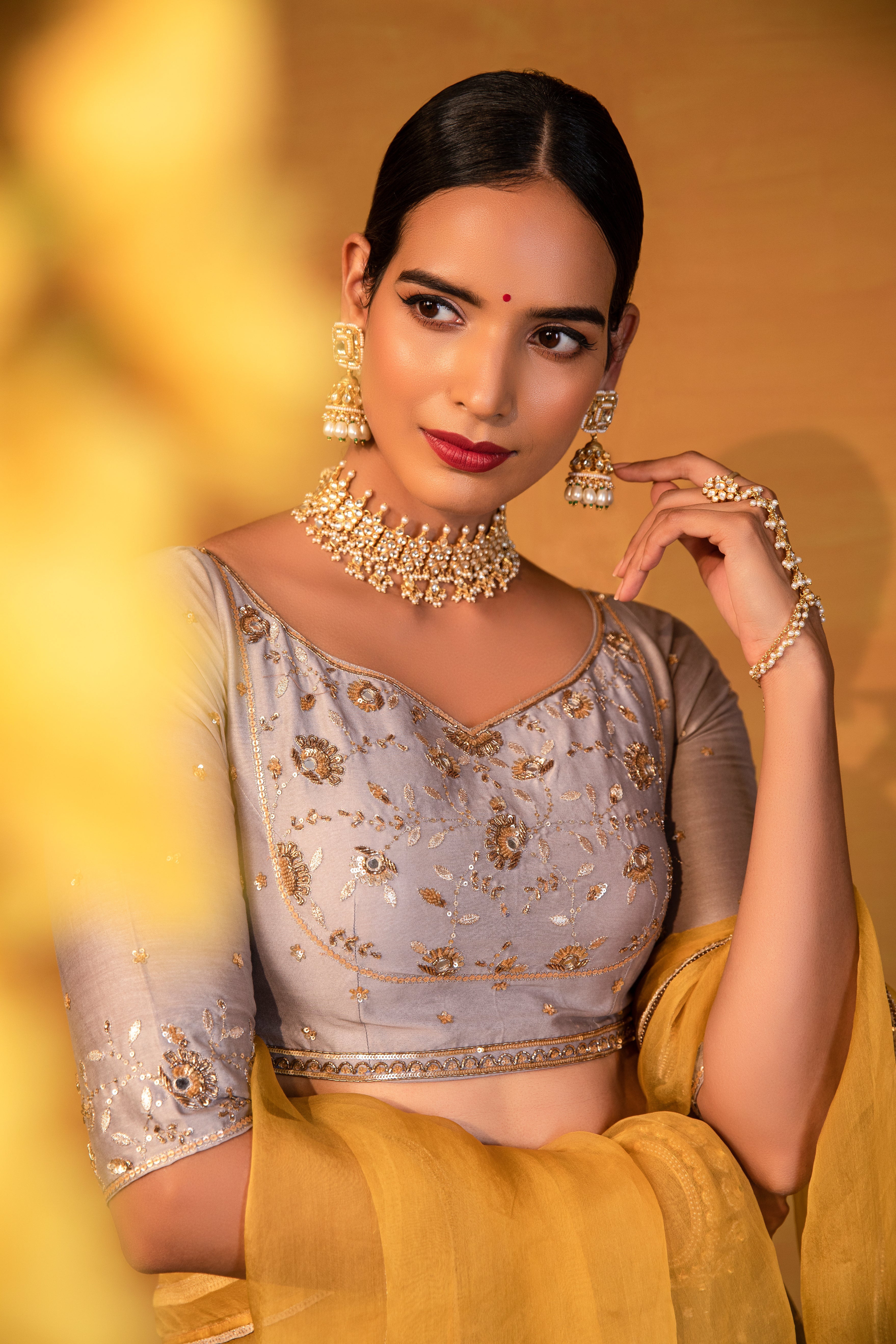 Esha Koul - Grey Embroidered Lehenga Set