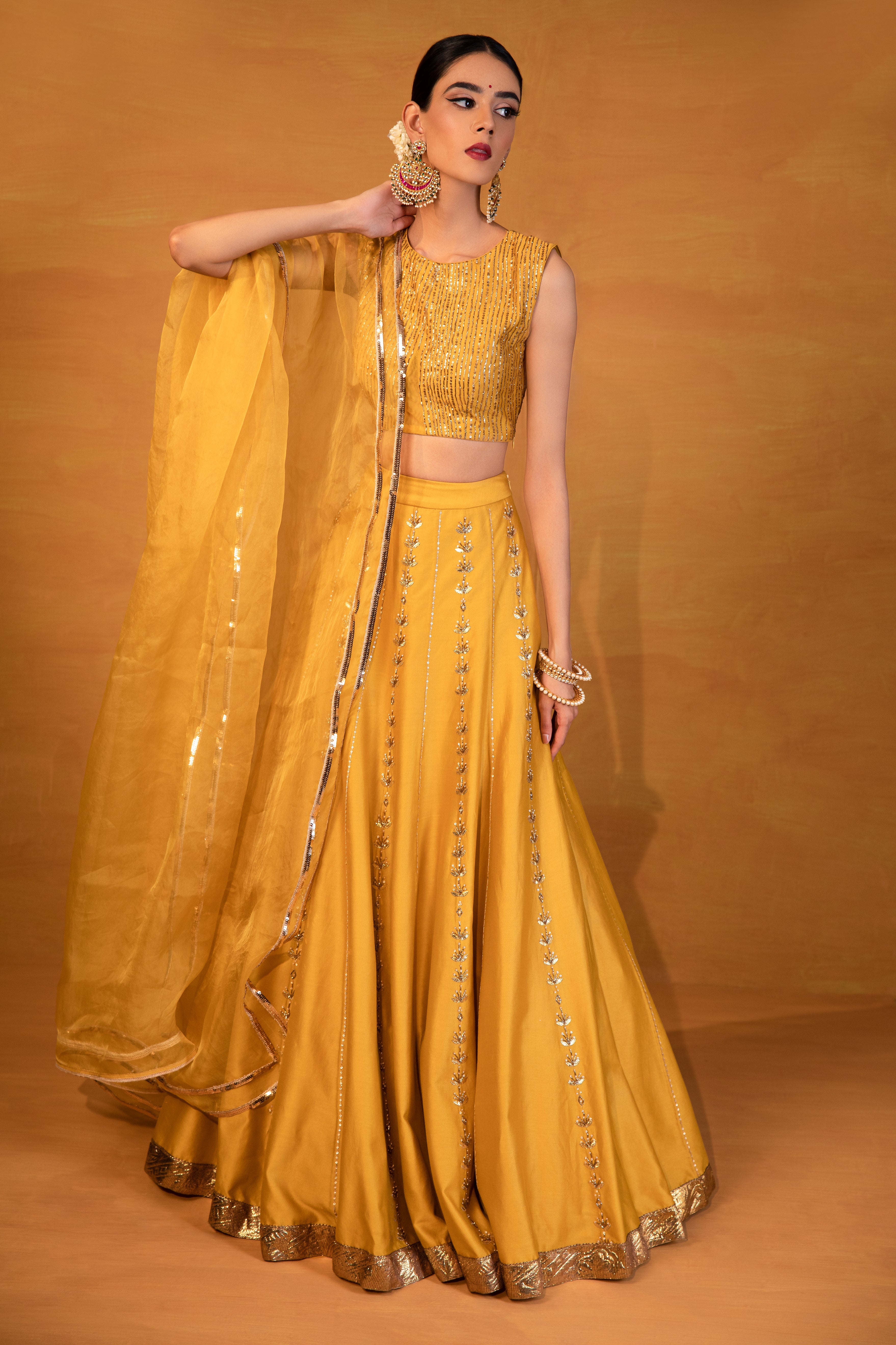 Esha Koul - Mustard Embroidered Lehenga Set