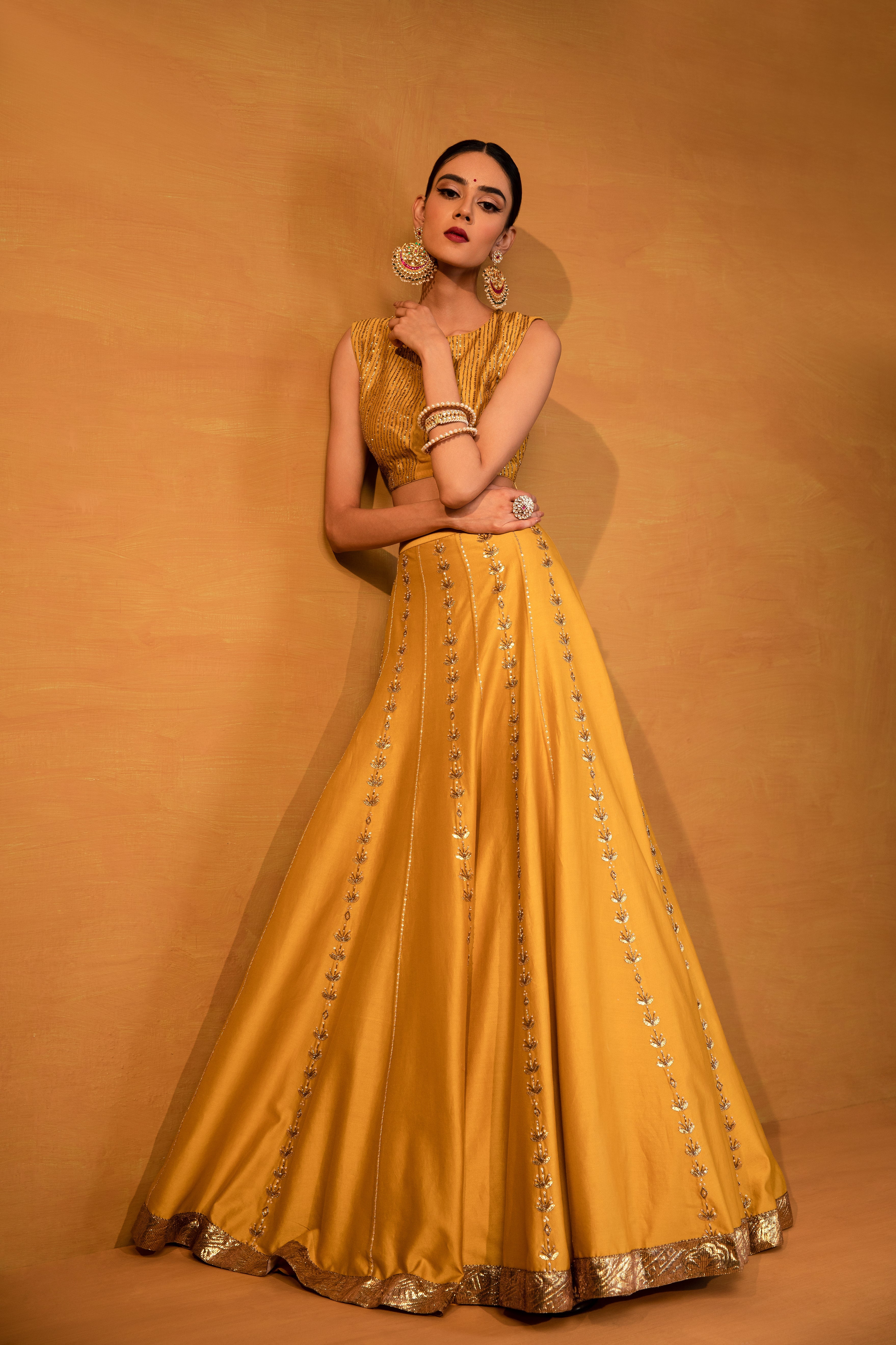 Esha Koul - Mustard Embroidered Lehenga Set