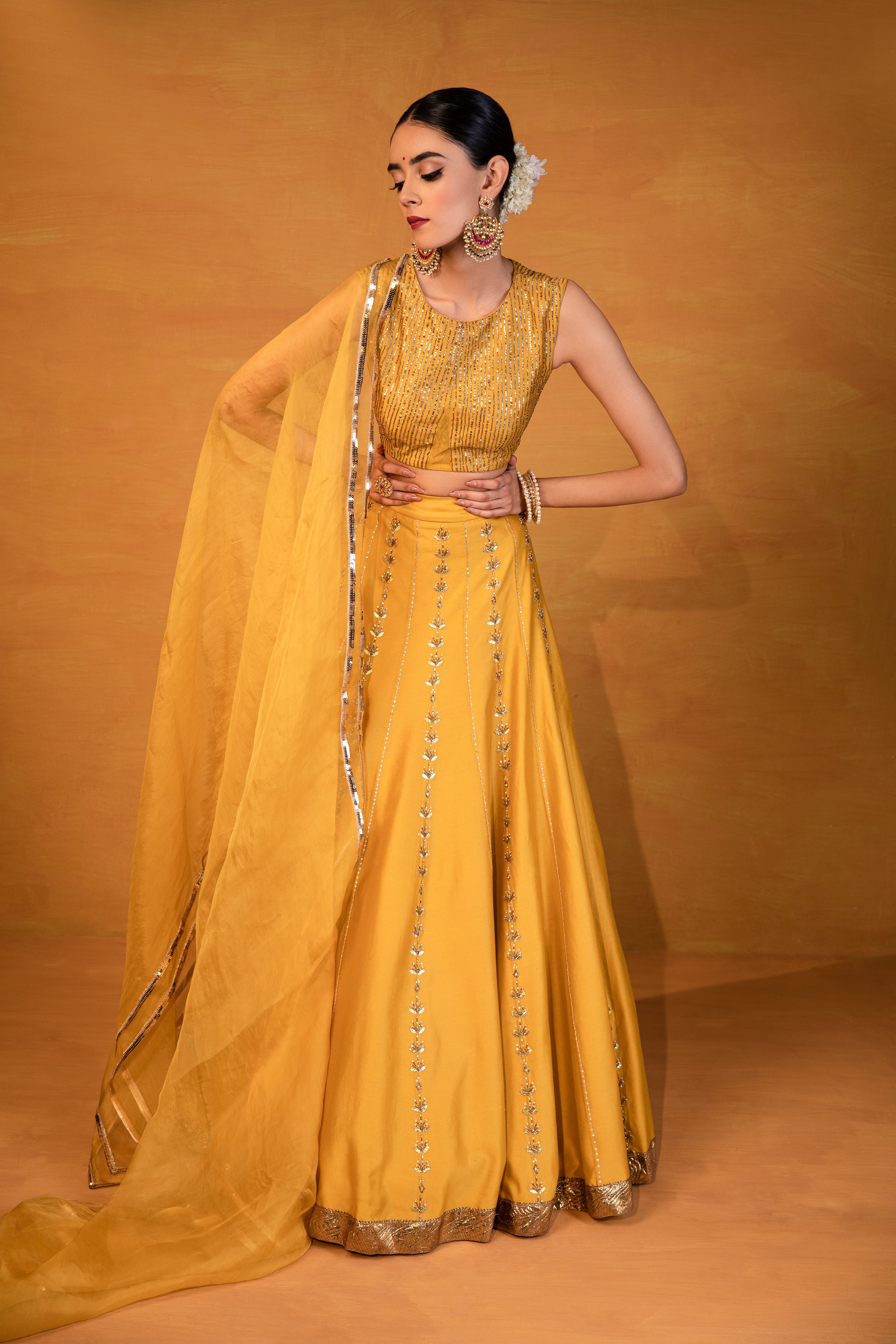 Esha Koul - Mustard Embroidered Lehenga Set