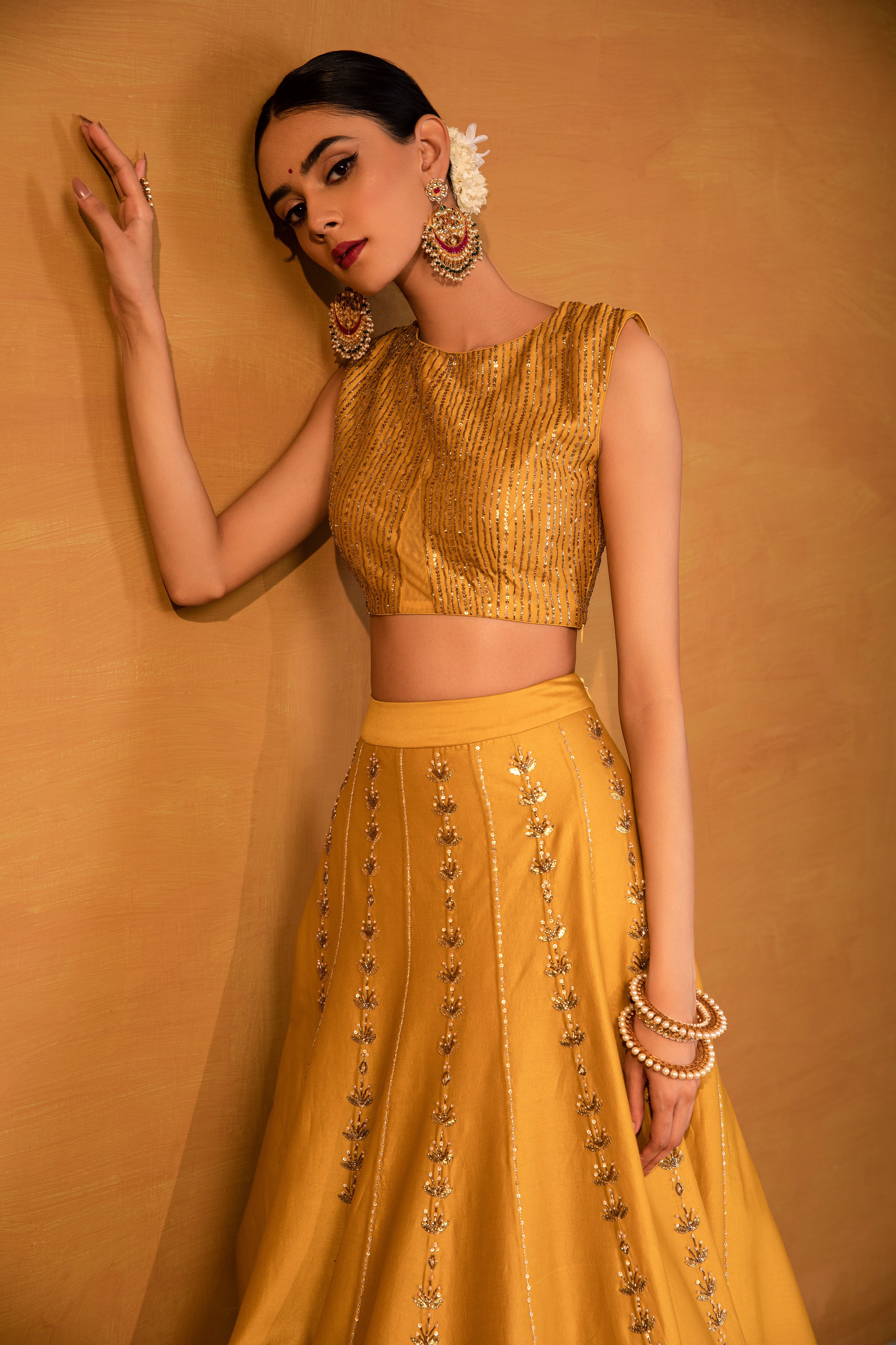 Esha Koul - Mustard Embroidered Lehenga Set
