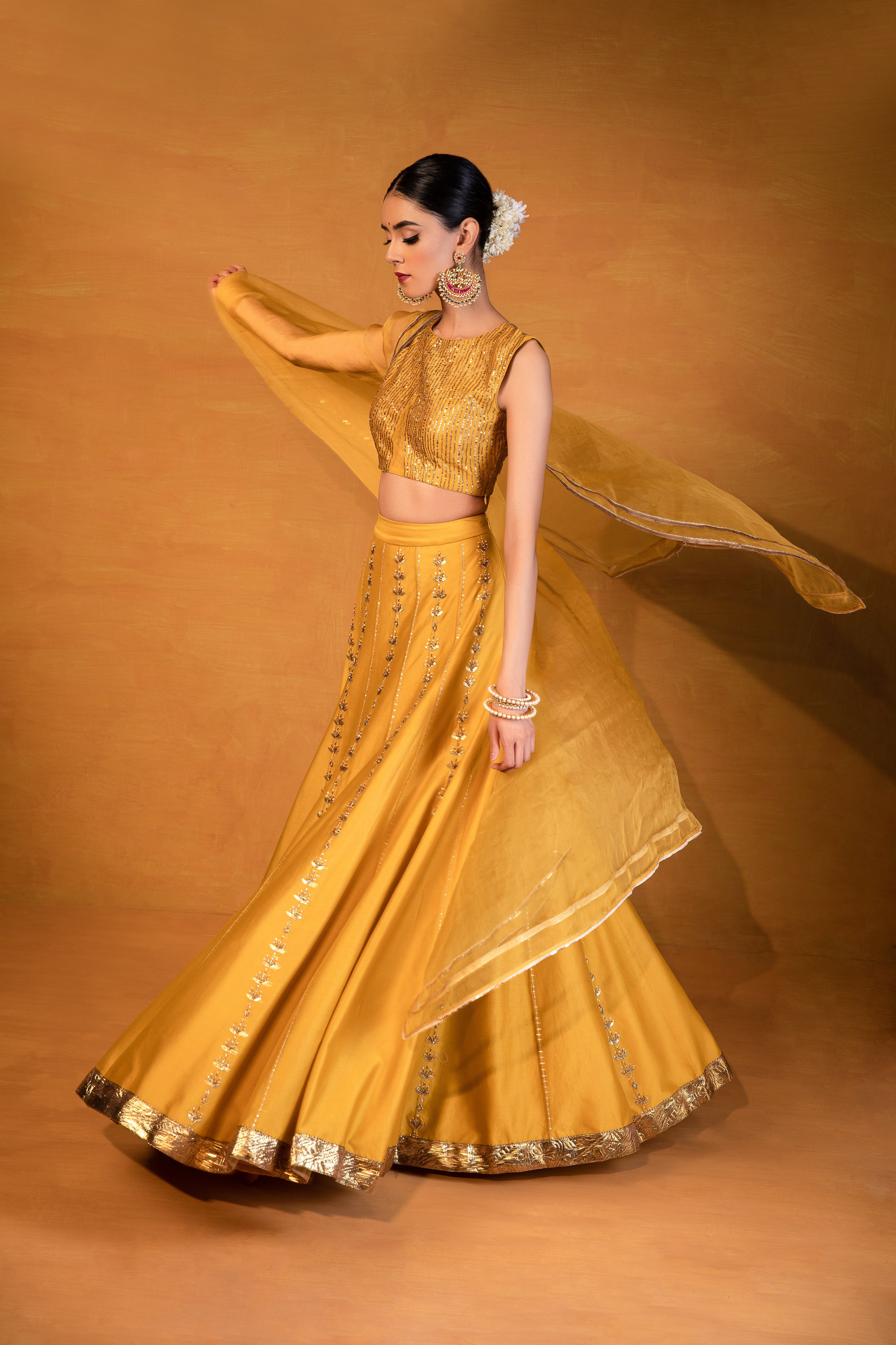 Esha Koul - Mustard Embroidered Lehenga Set