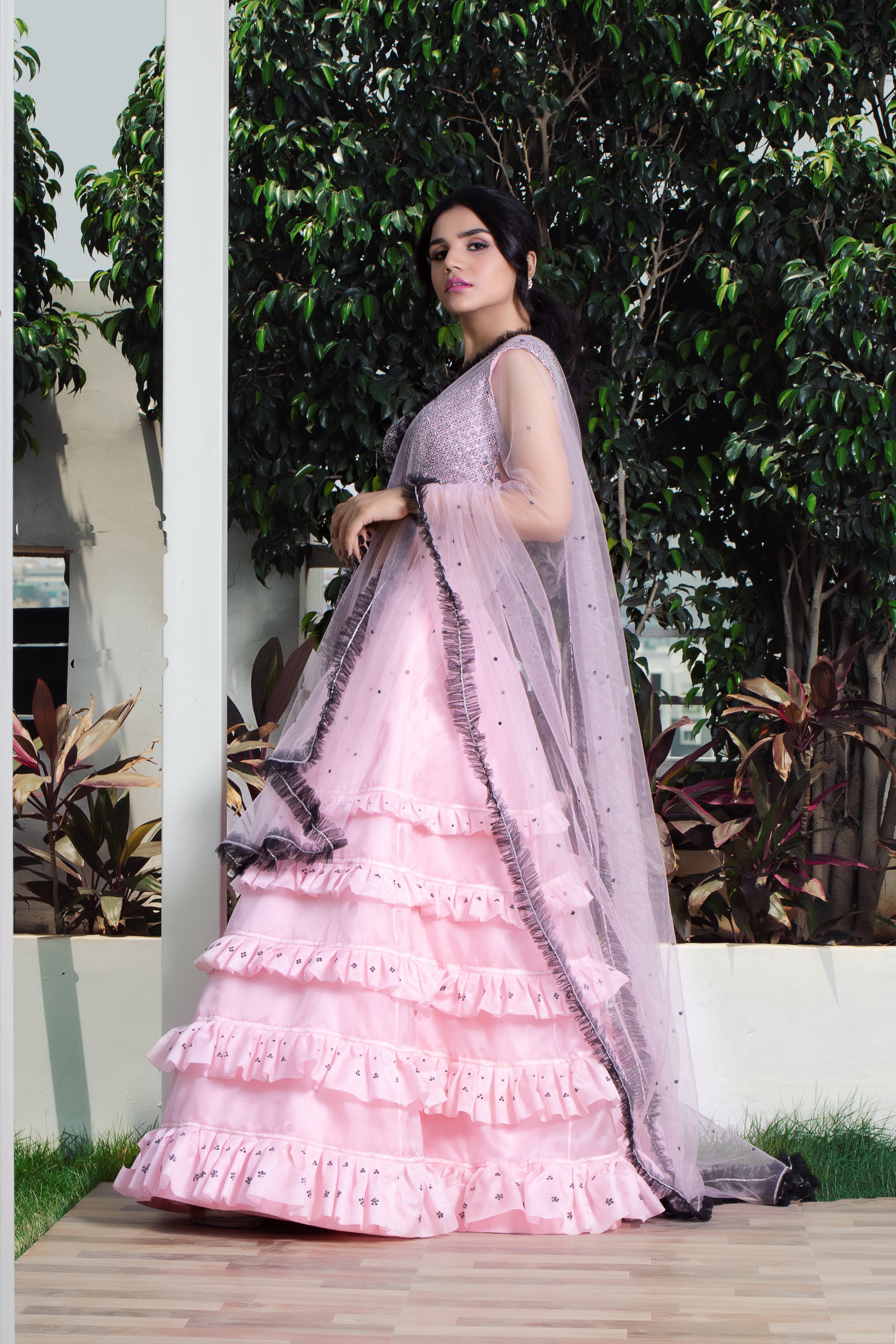 Label G3 By Gayathri Reddy - Pink Ruffle Lehanga Set