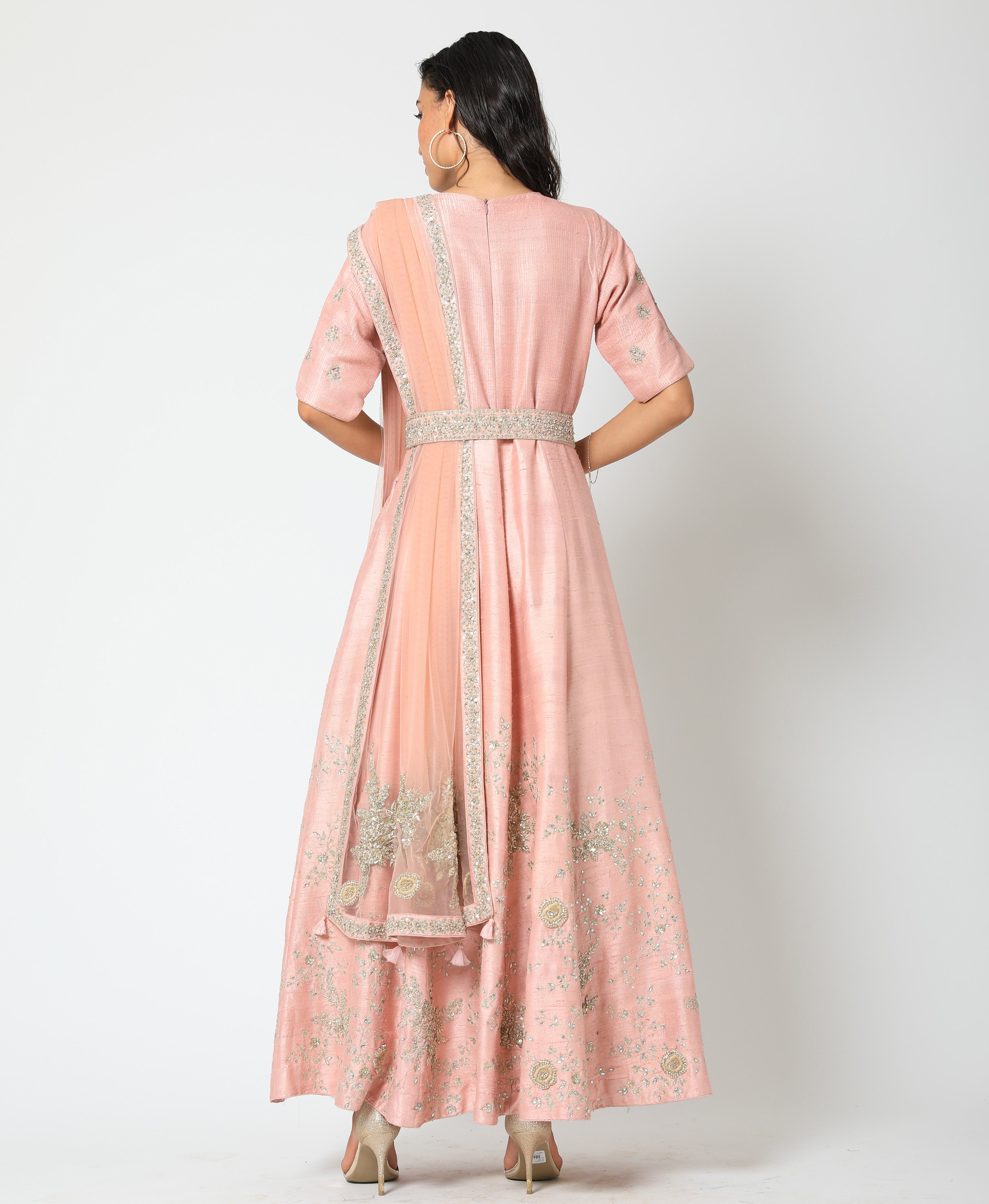 Romaa - Peach Embroidered Gown With Dupatta