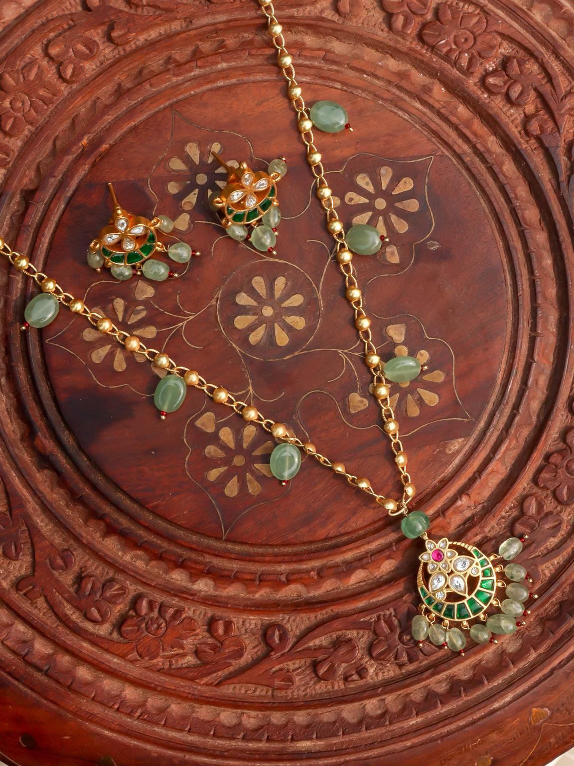 Afreen Chain Pendant Set (Green) - Zevar King