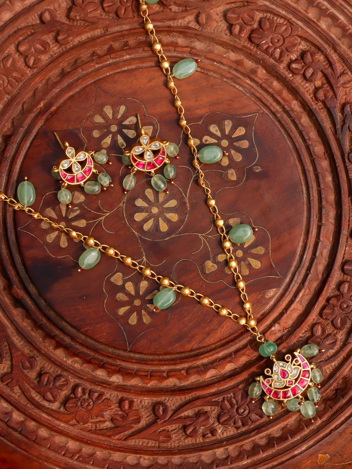 Afreen Chain Pendant Set (Red) - Zevar King