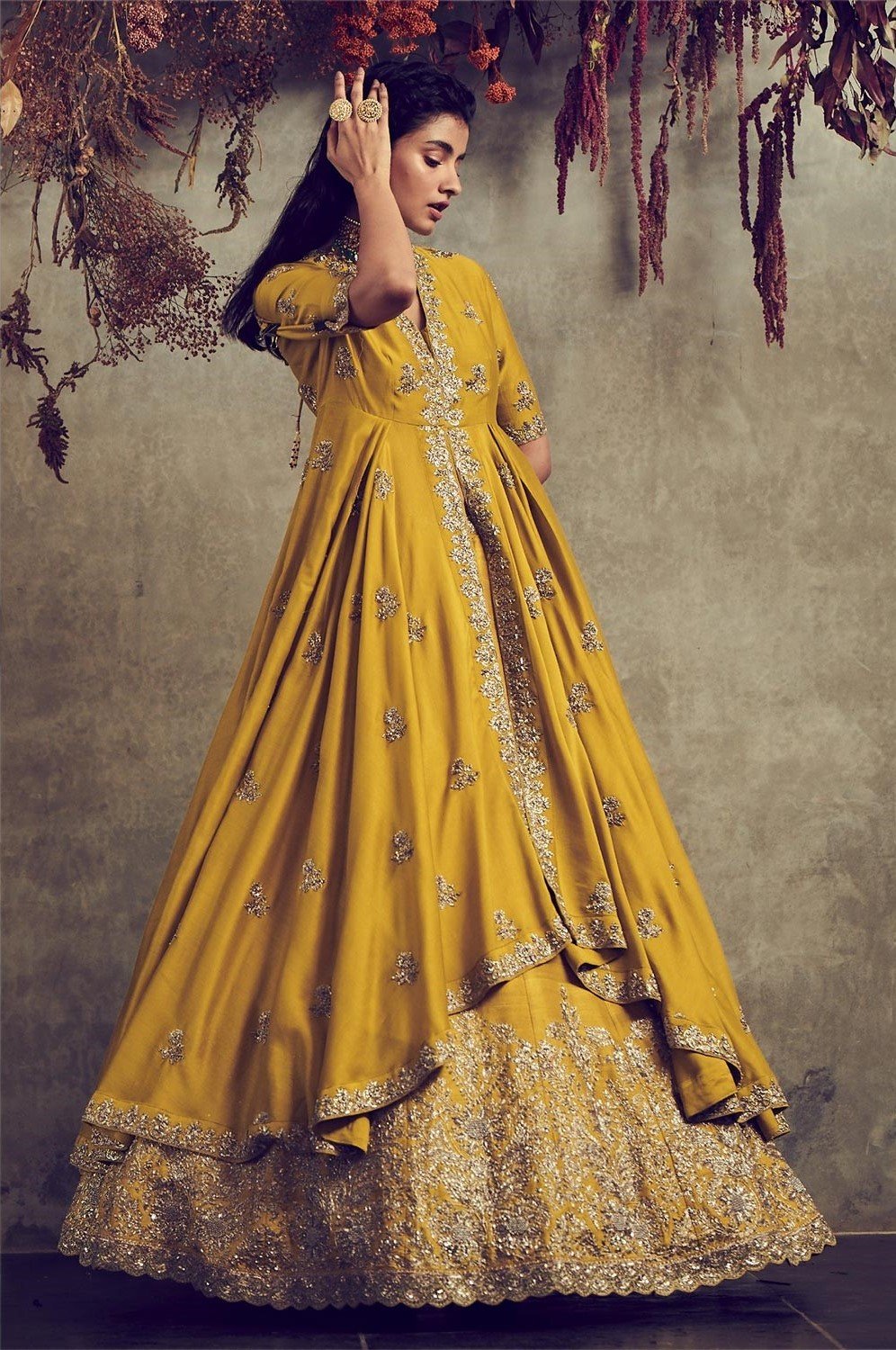 Jayanti Reddy - Mustard Embroidered Lehenga Set