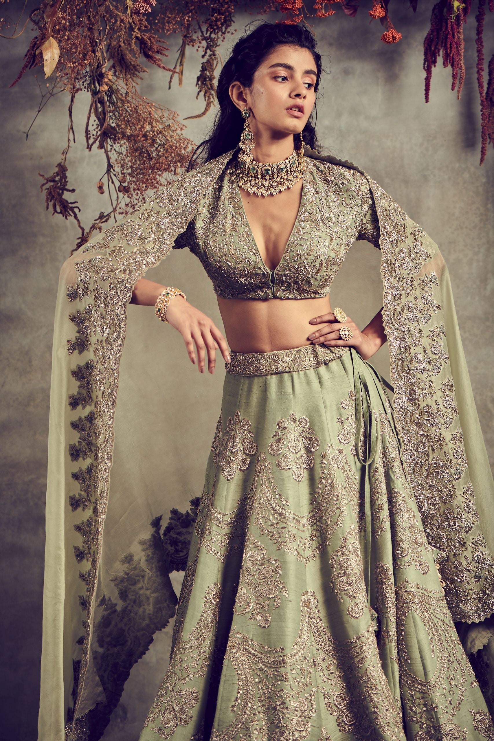 Jayanti Reddy - Mint Green Embroidered Lehenga Set