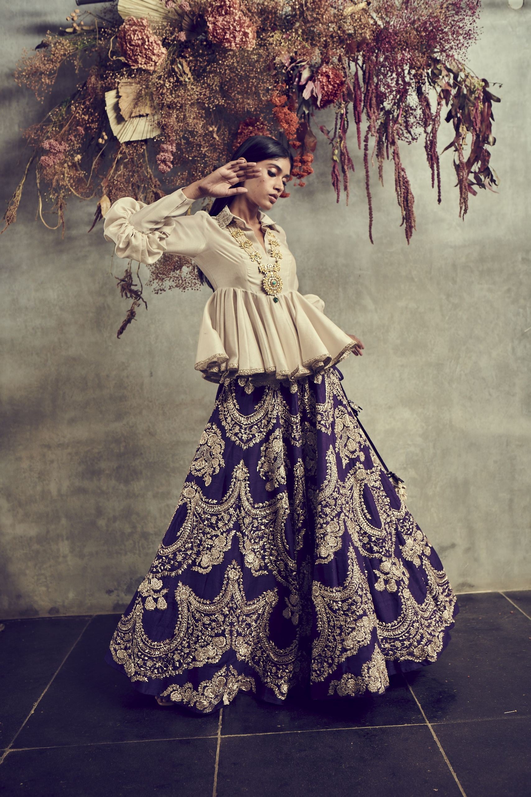 Jayanti Reddy - Purple Embroidered Lehenga Set With Peplum Top