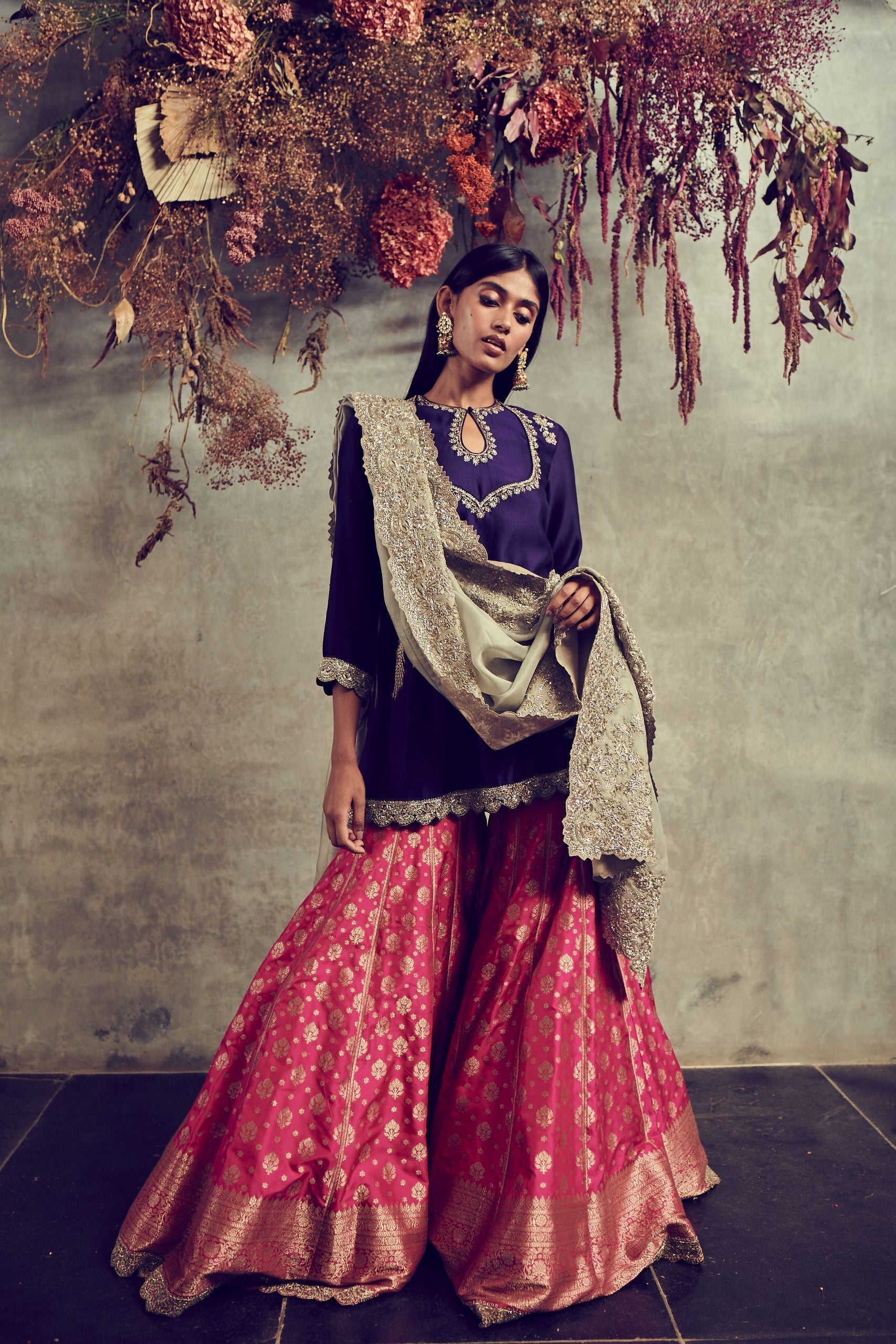 Jayanti Reddy - Red Banarsi Sharara With A Short Kurta