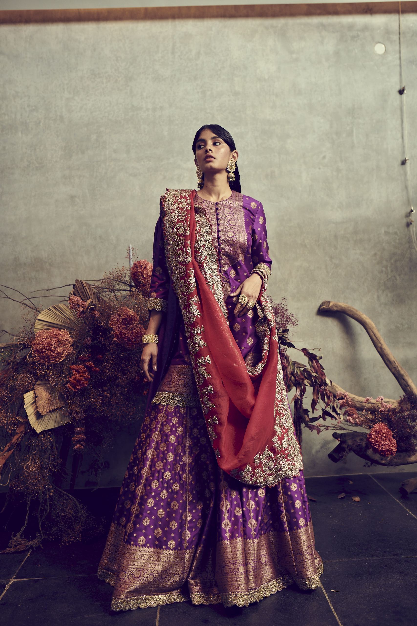 Jayanti Reddy - Purple Banarsi Sharara With A Short Kurta