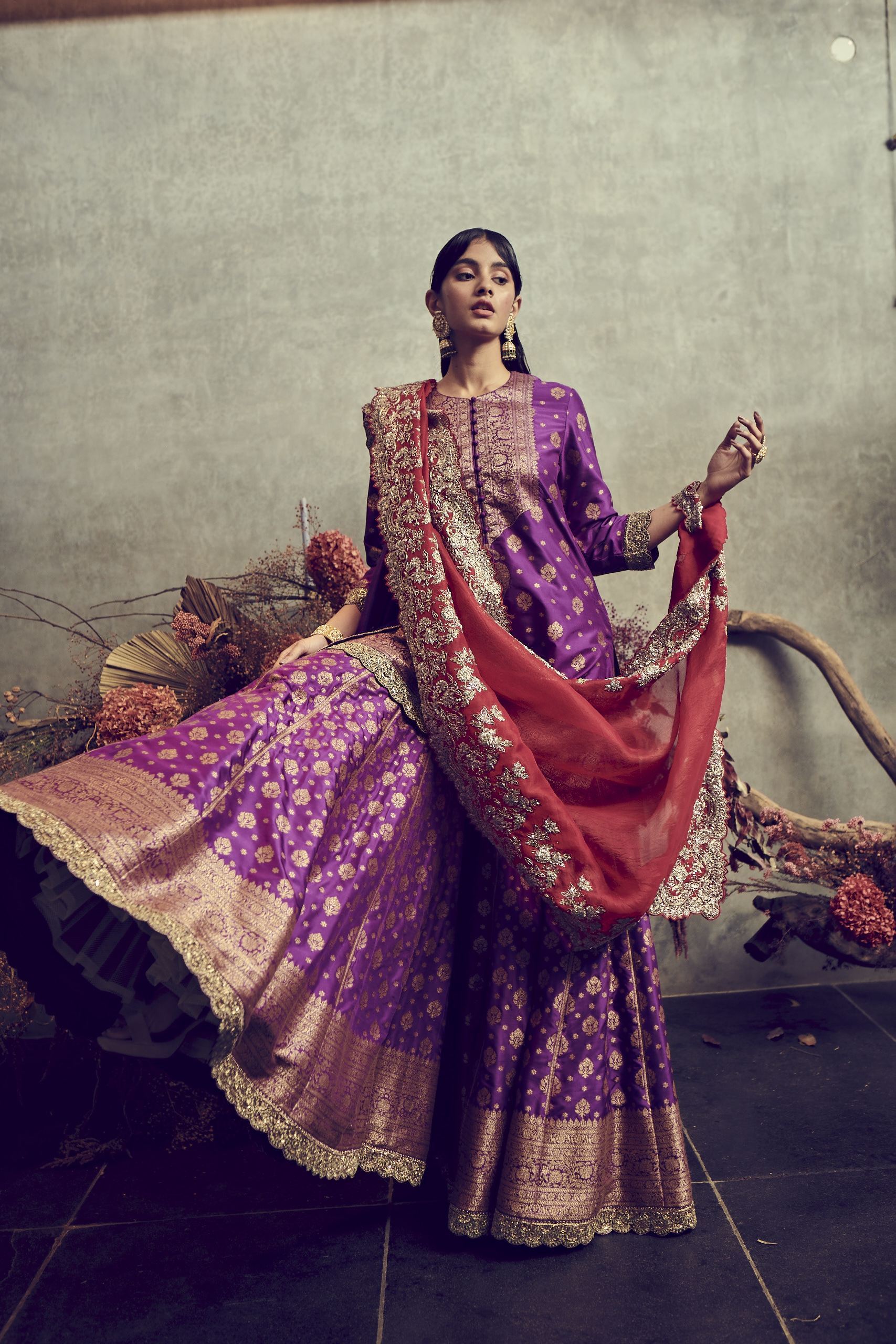 Jayanti Reddy - Purple Banarsi Sharara With A Short Kurta
