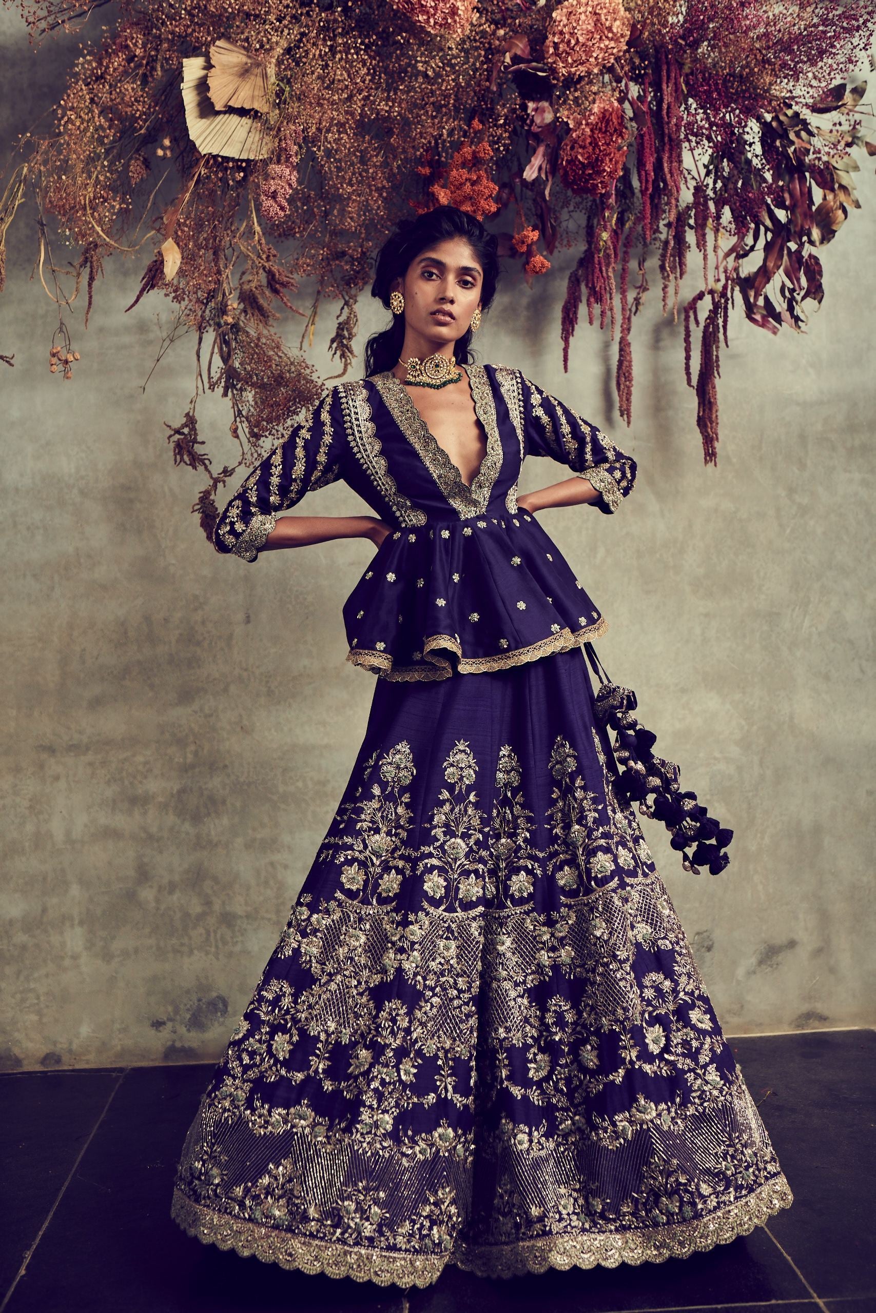 Jayanti Reddy - Purple Embroidered Lehenga Set With A Peplum Top