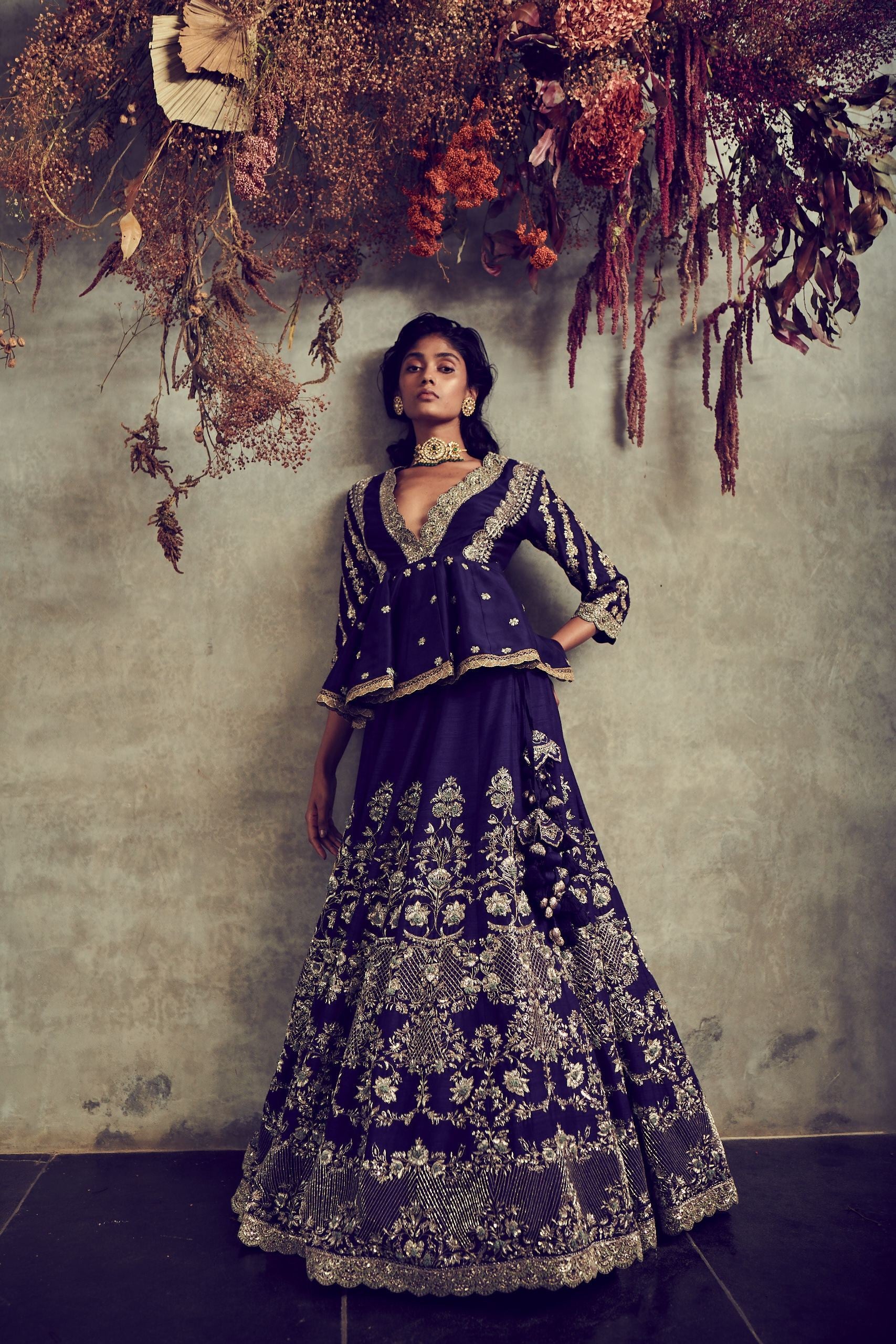 Jayanti Reddy - Purple Embroidered Lehenga Set With A Peplum Top