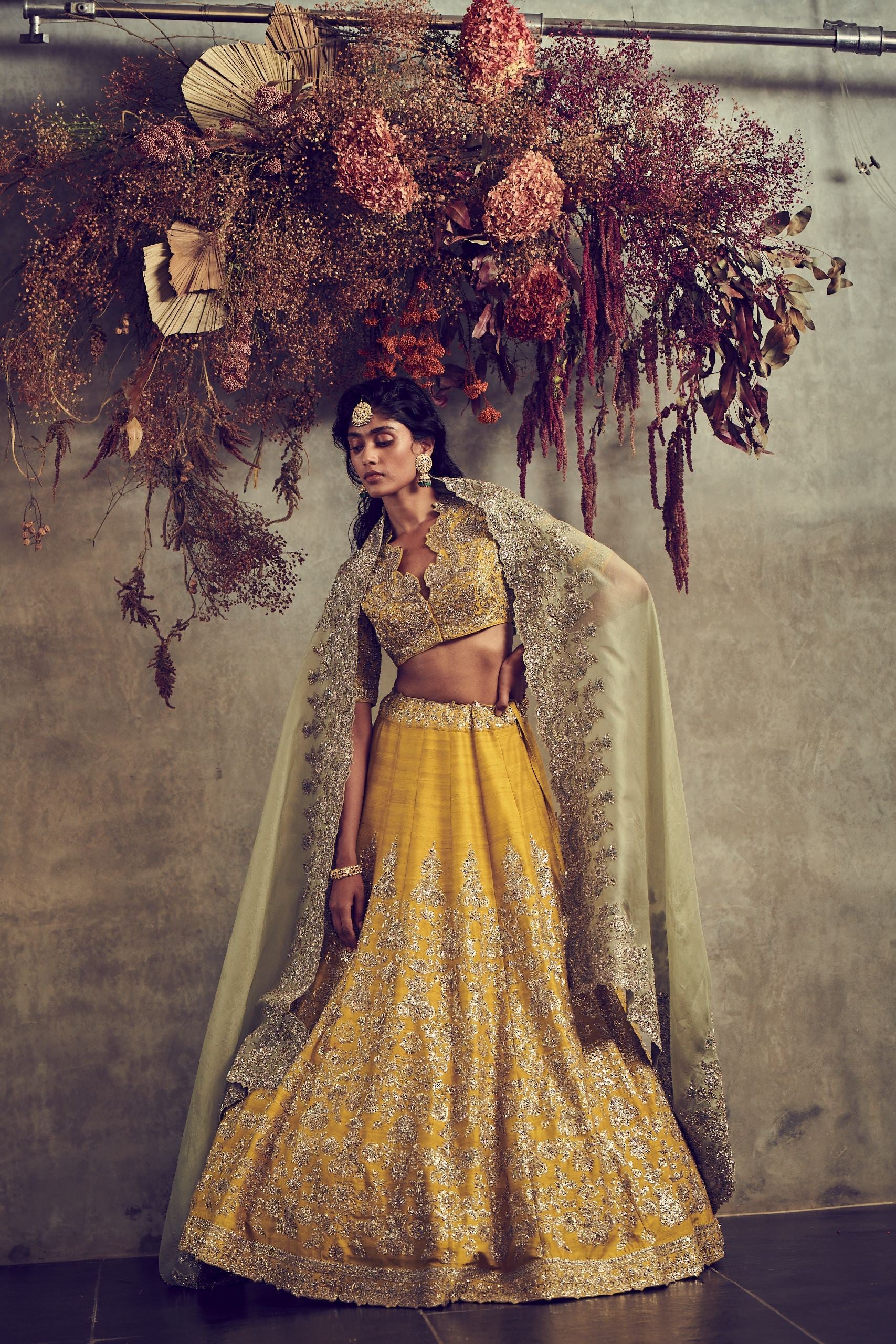 Jayanti Reddy - Mustard Embroidered Lehenga Set