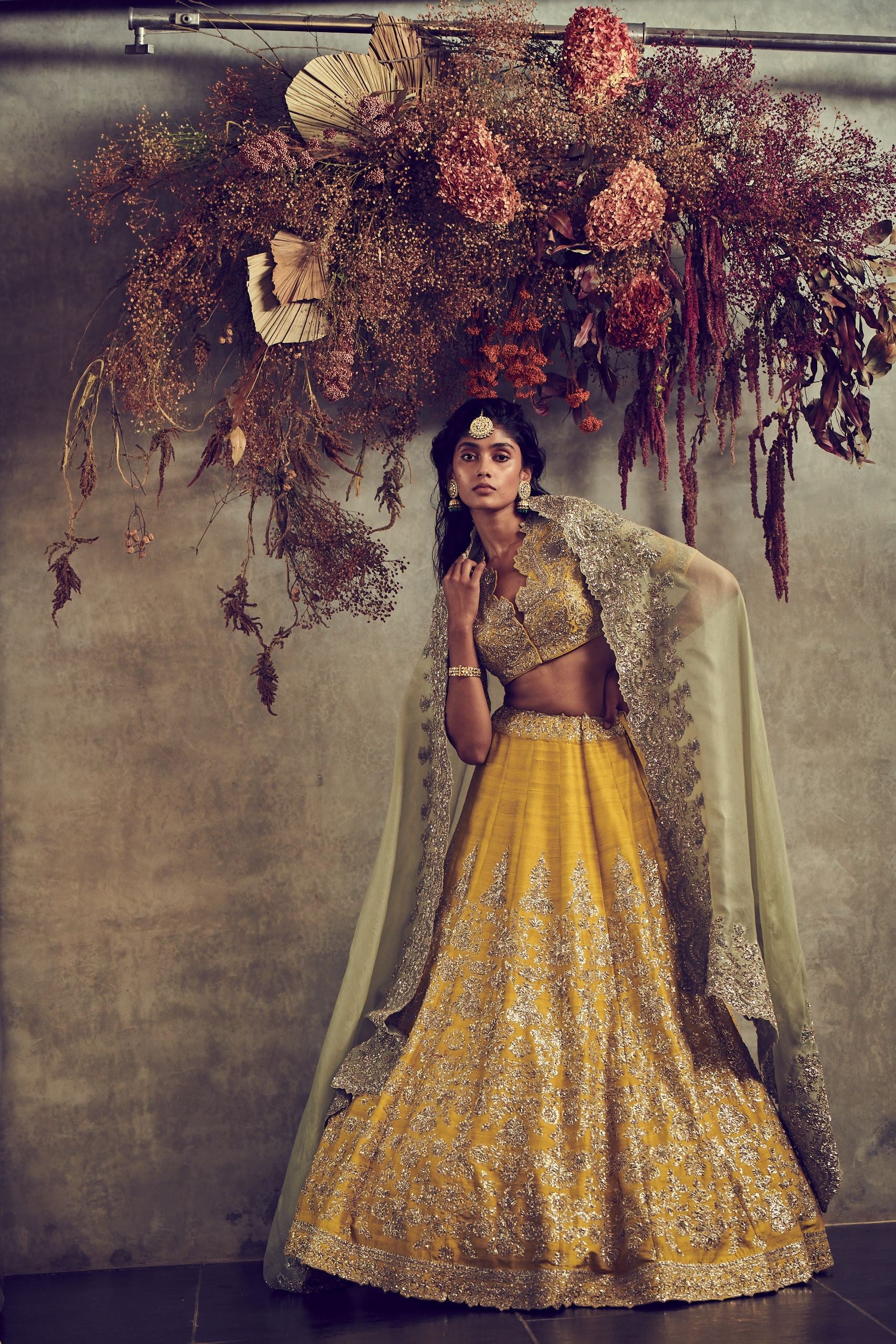 Jayanti Reddy - Mustard Embroidered Lehenga Set