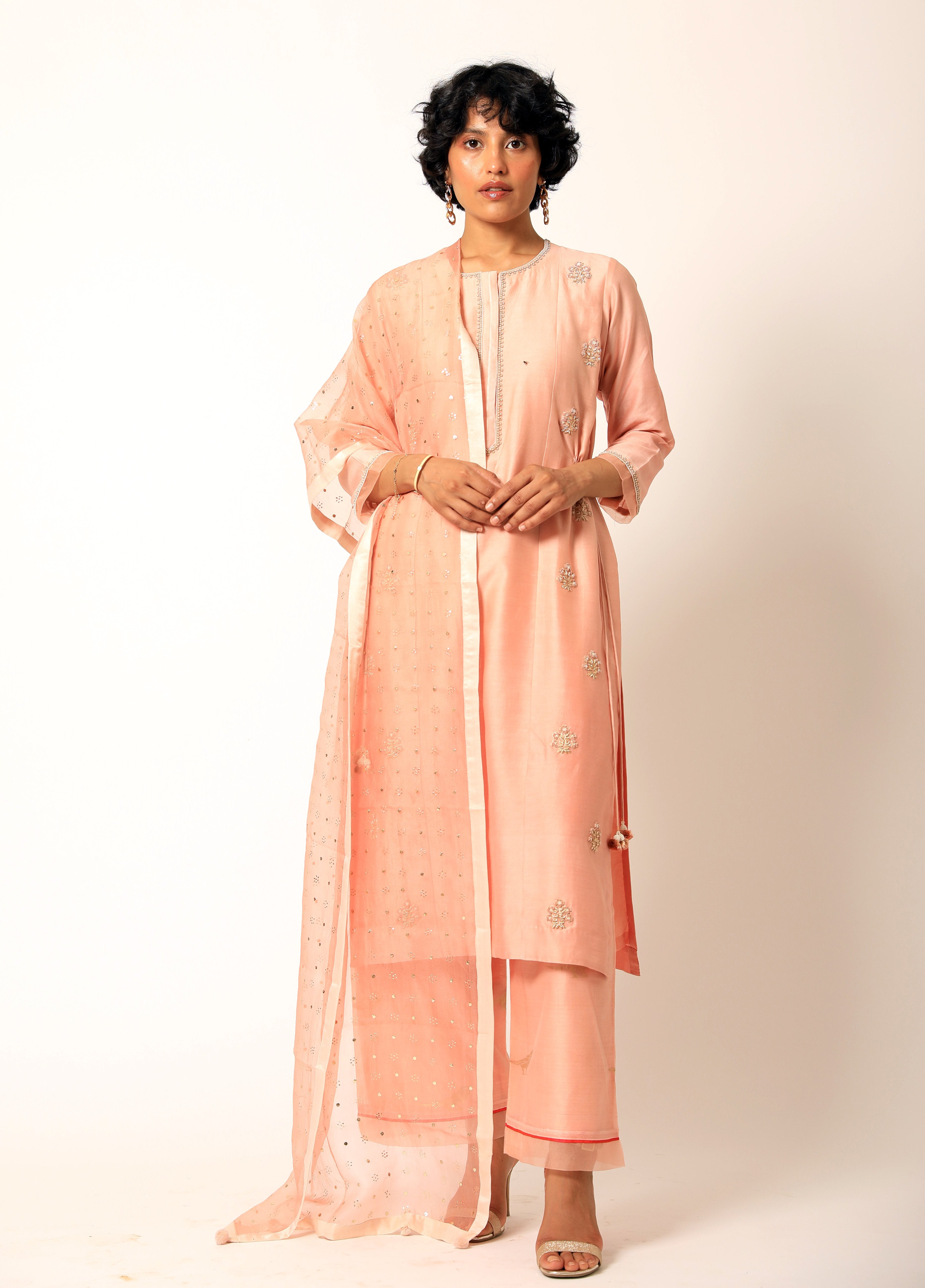 Romaa - Peach Embroidered Kurta Set