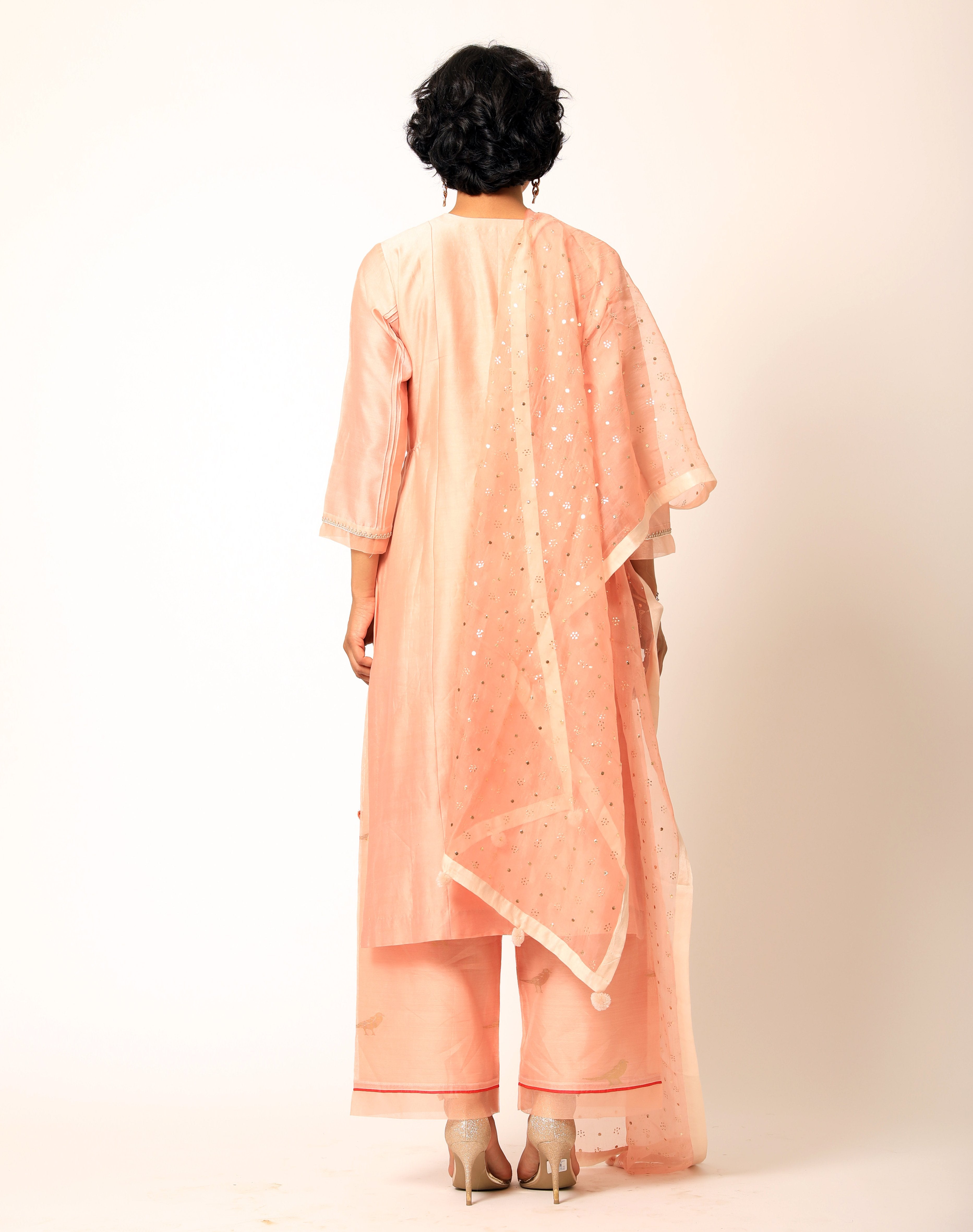 Romaa - Peach Embroidered Kurta Set
