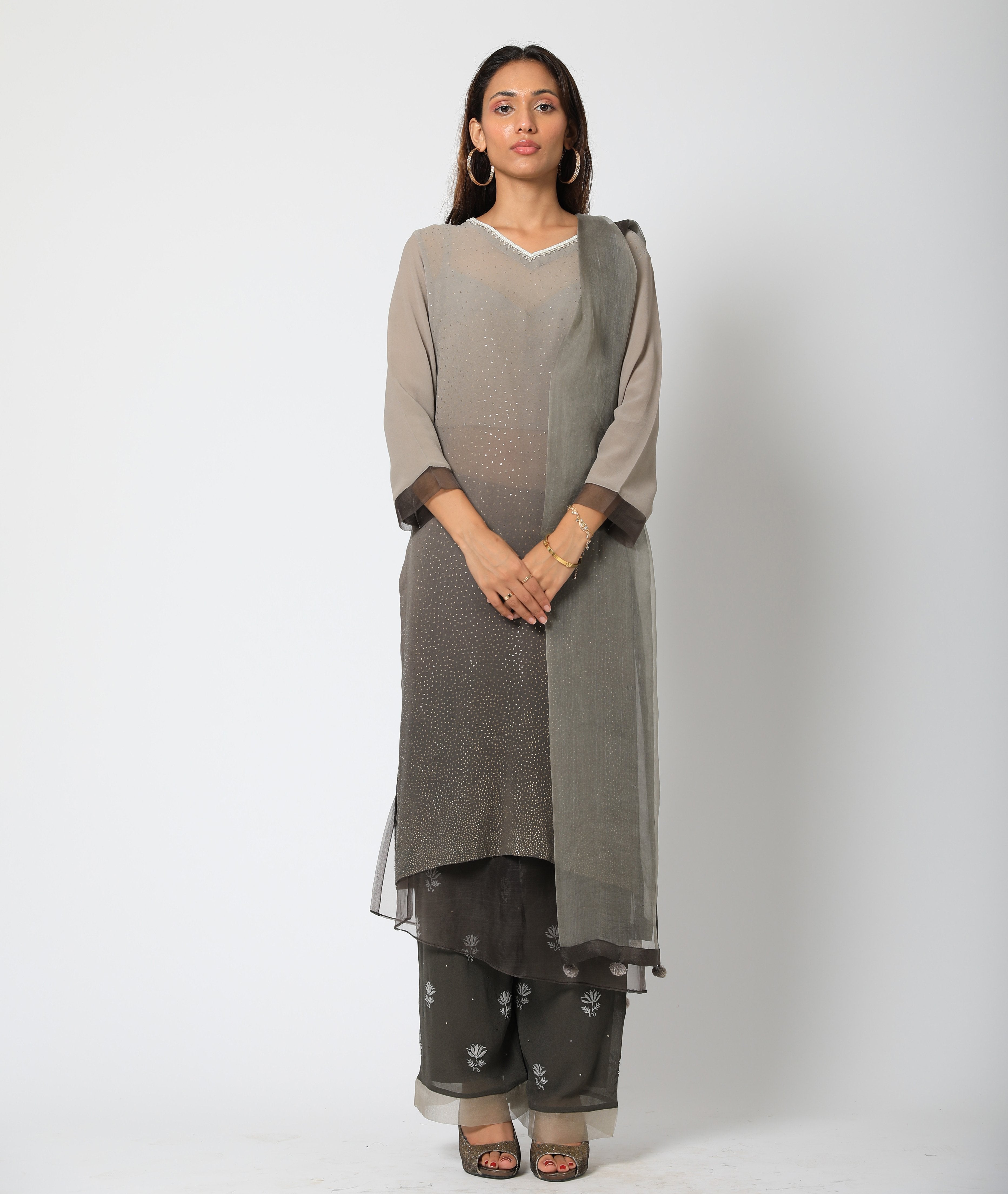 Romaa - Grey & Black Embroidered Kurta Set