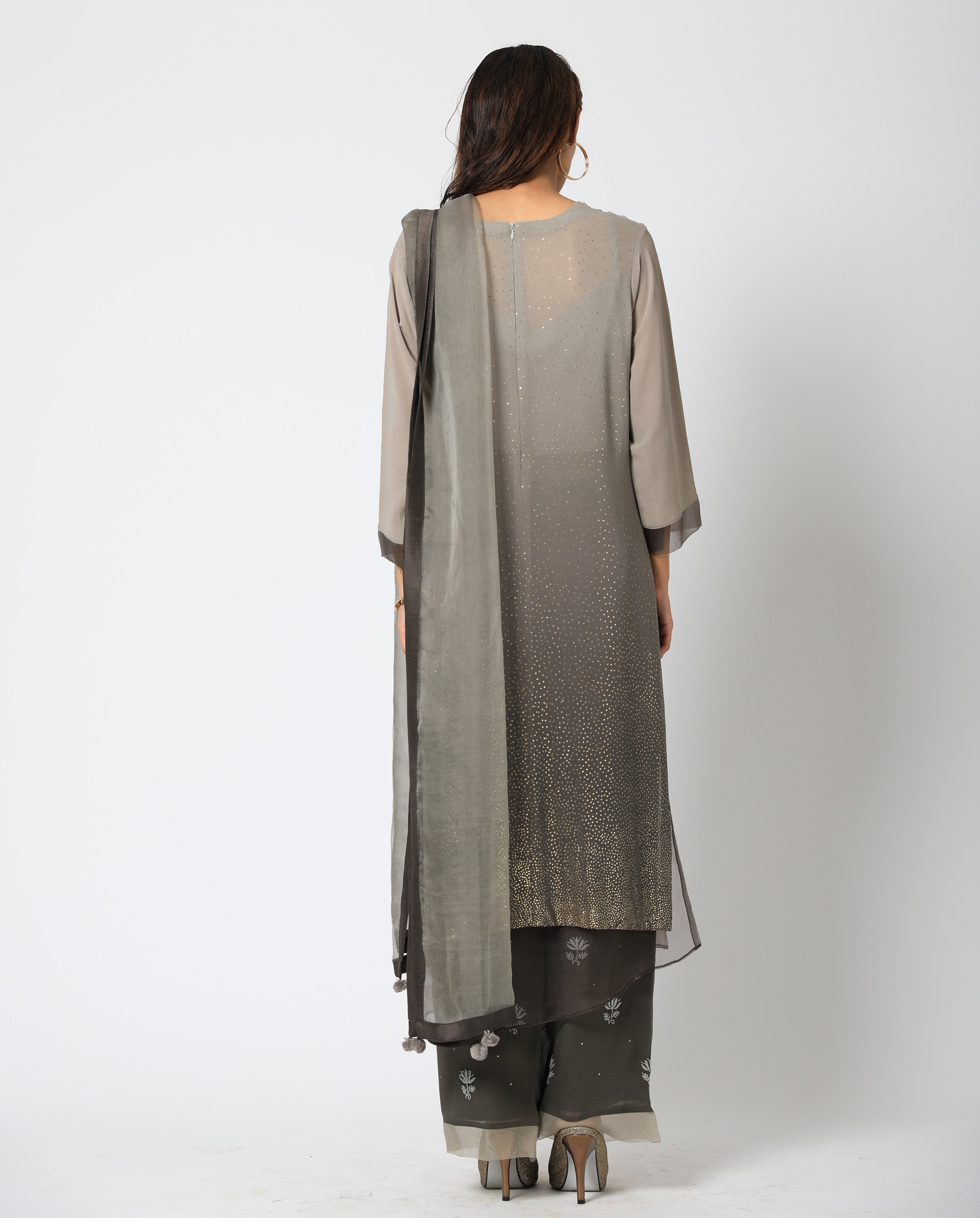 Romaa - Grey & Black Embroidered Kurta Set