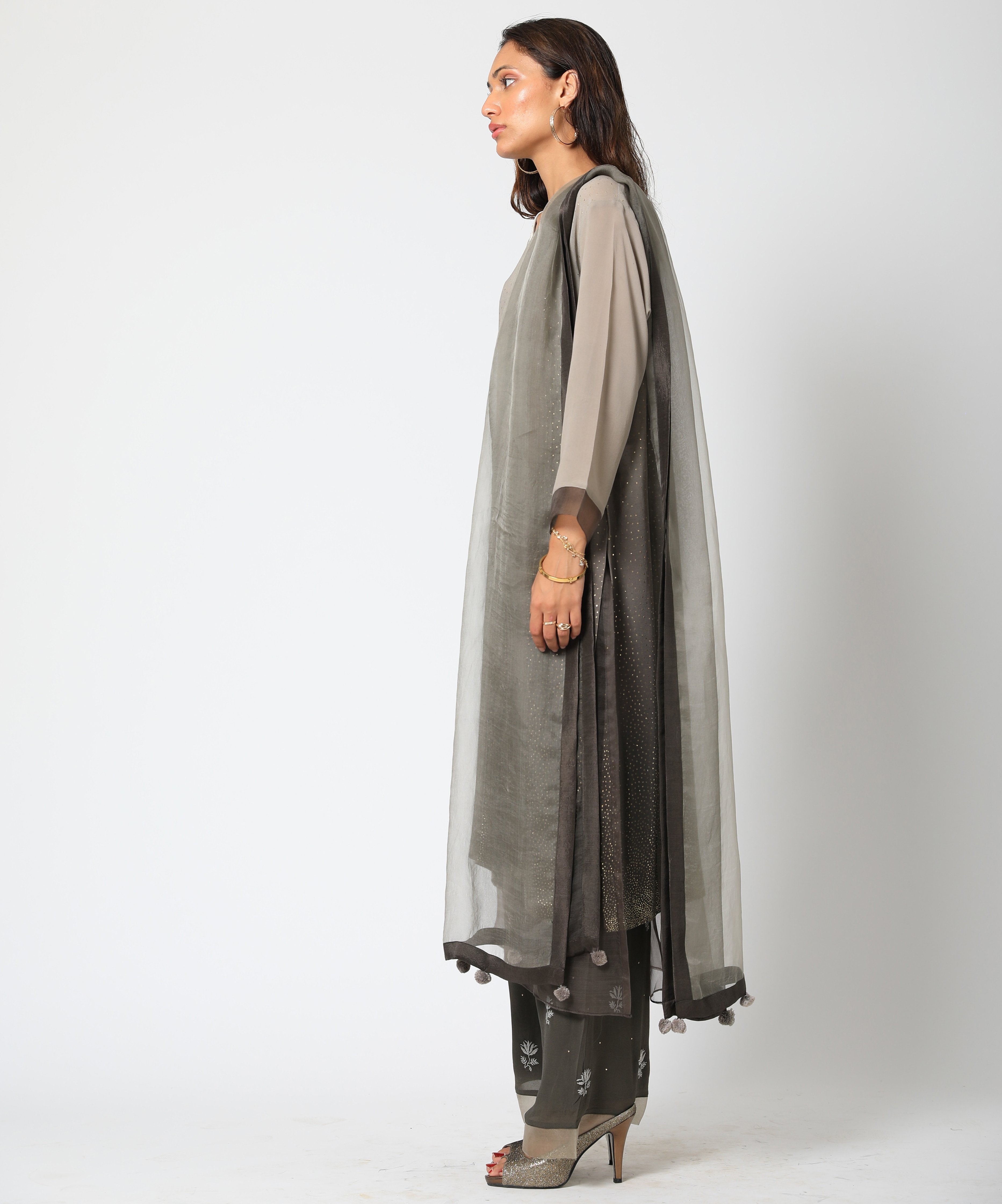 Romaa - Grey & Black Embroidered Kurta Set