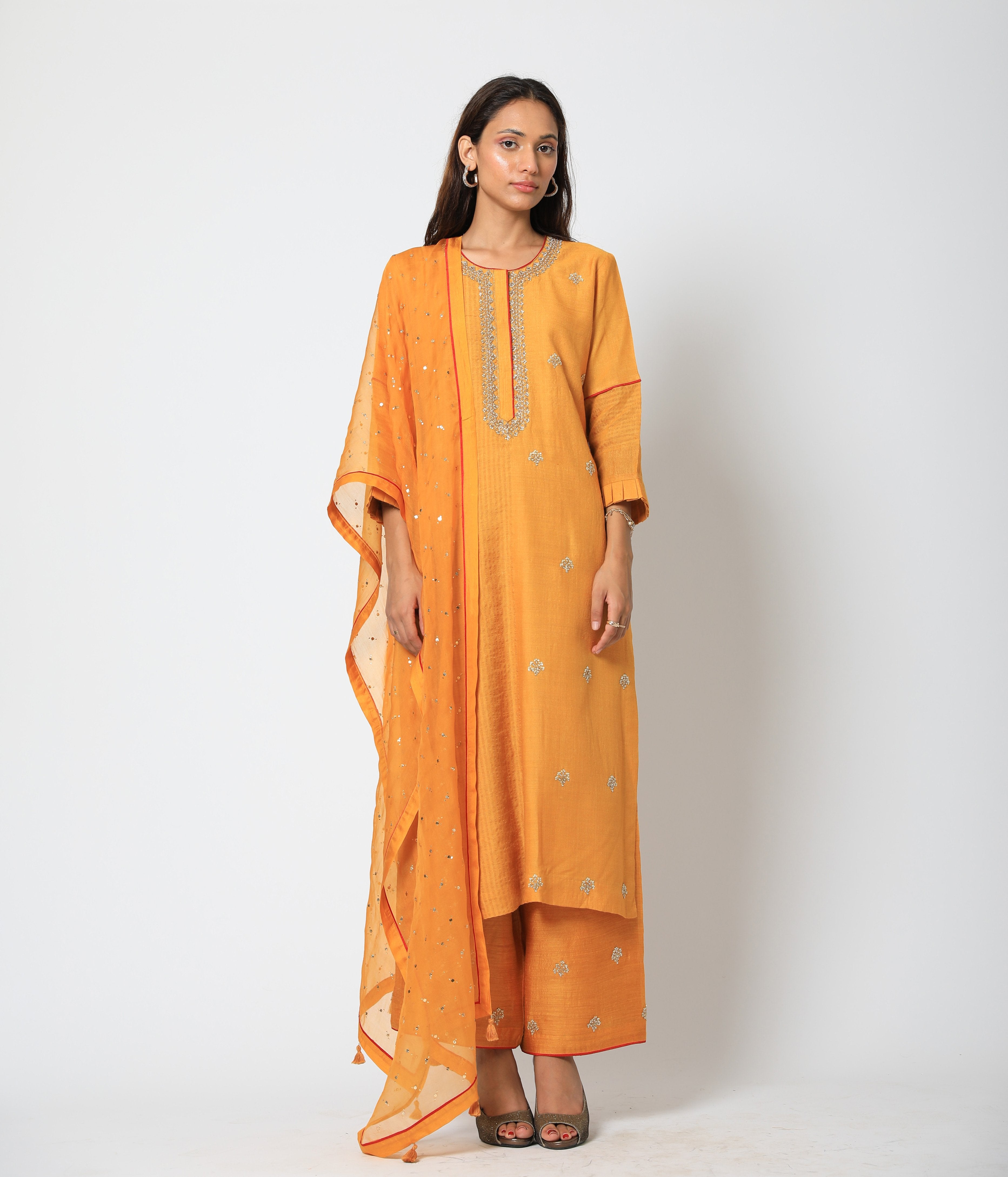 Romaa - Mango Yellow Embroidered Kurta Set