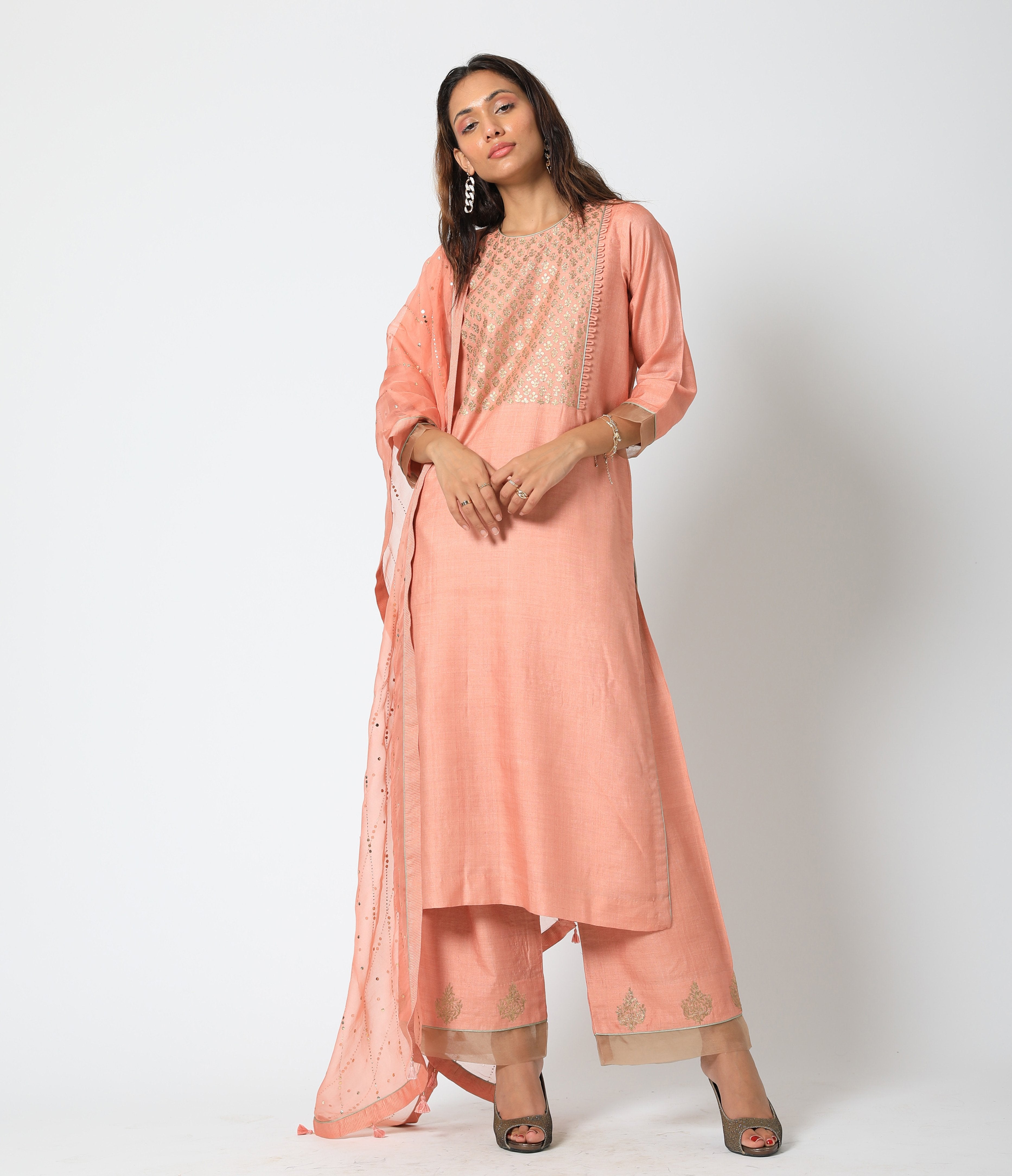 Romaa - Peach Embroidered Kurta Set