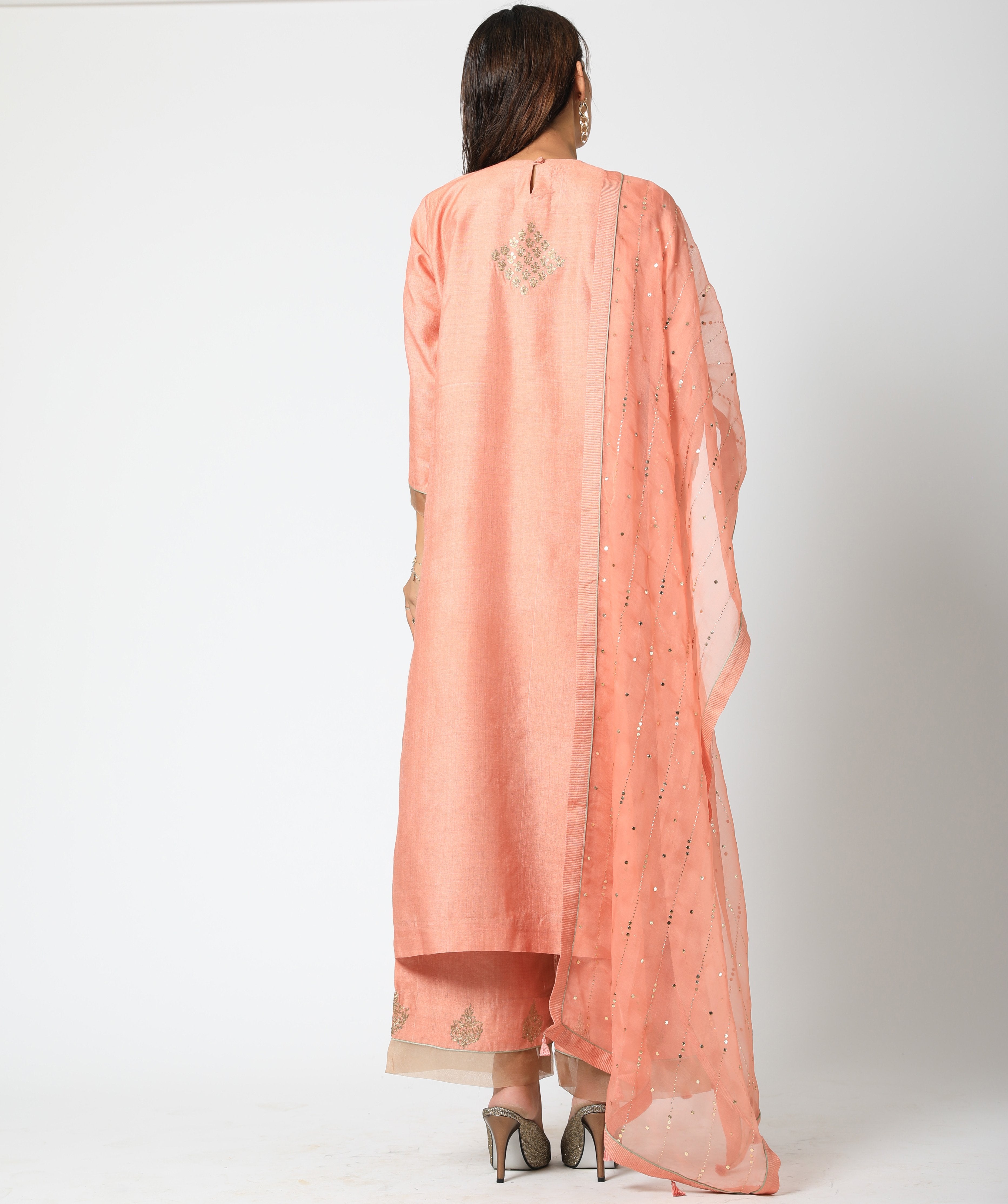 Romaa - Peach Embroidered Kurta Set