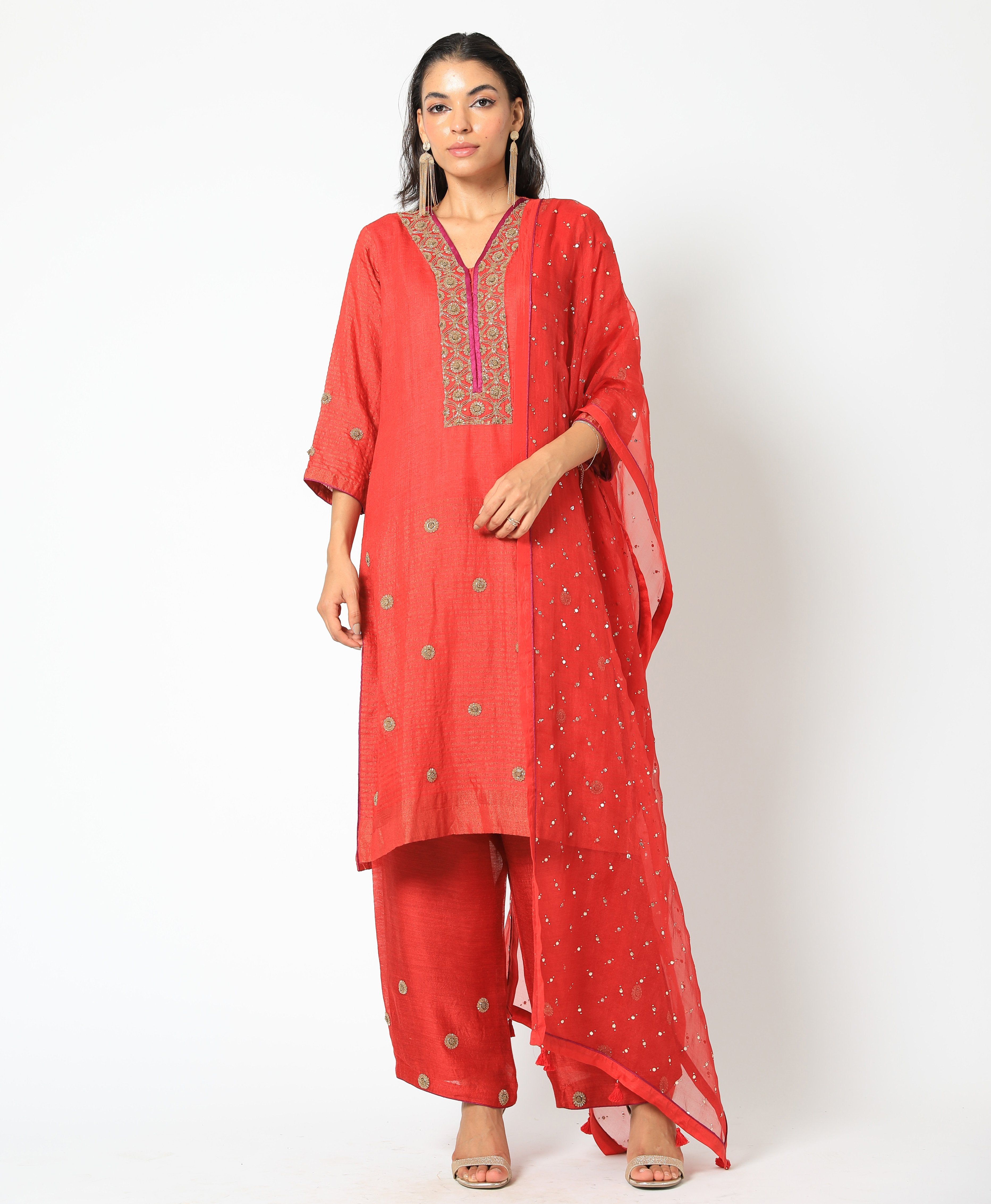 Romaa - Red Embroidered Kurta Set