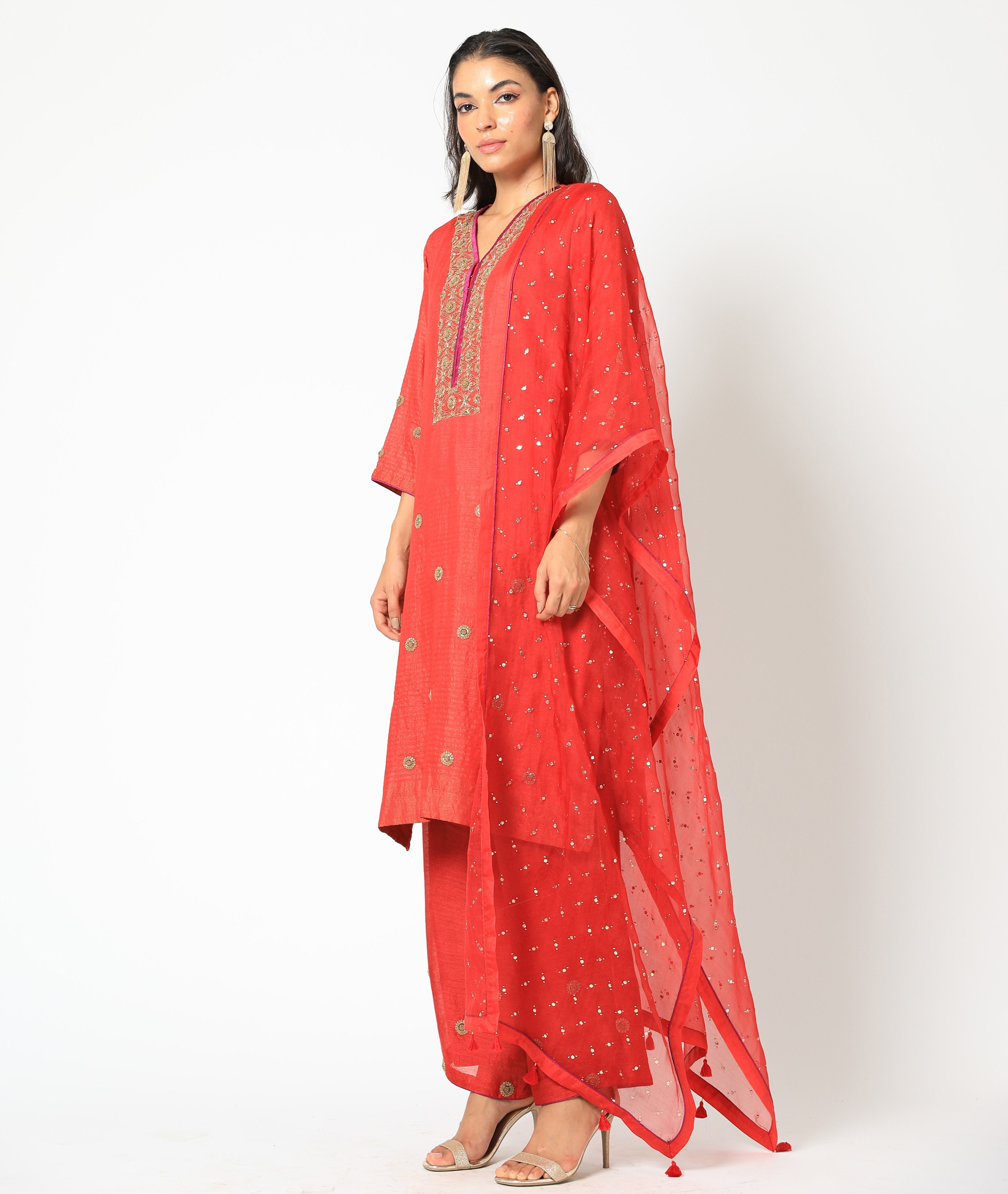 Romaa - Red Embroidered Kurta Set
