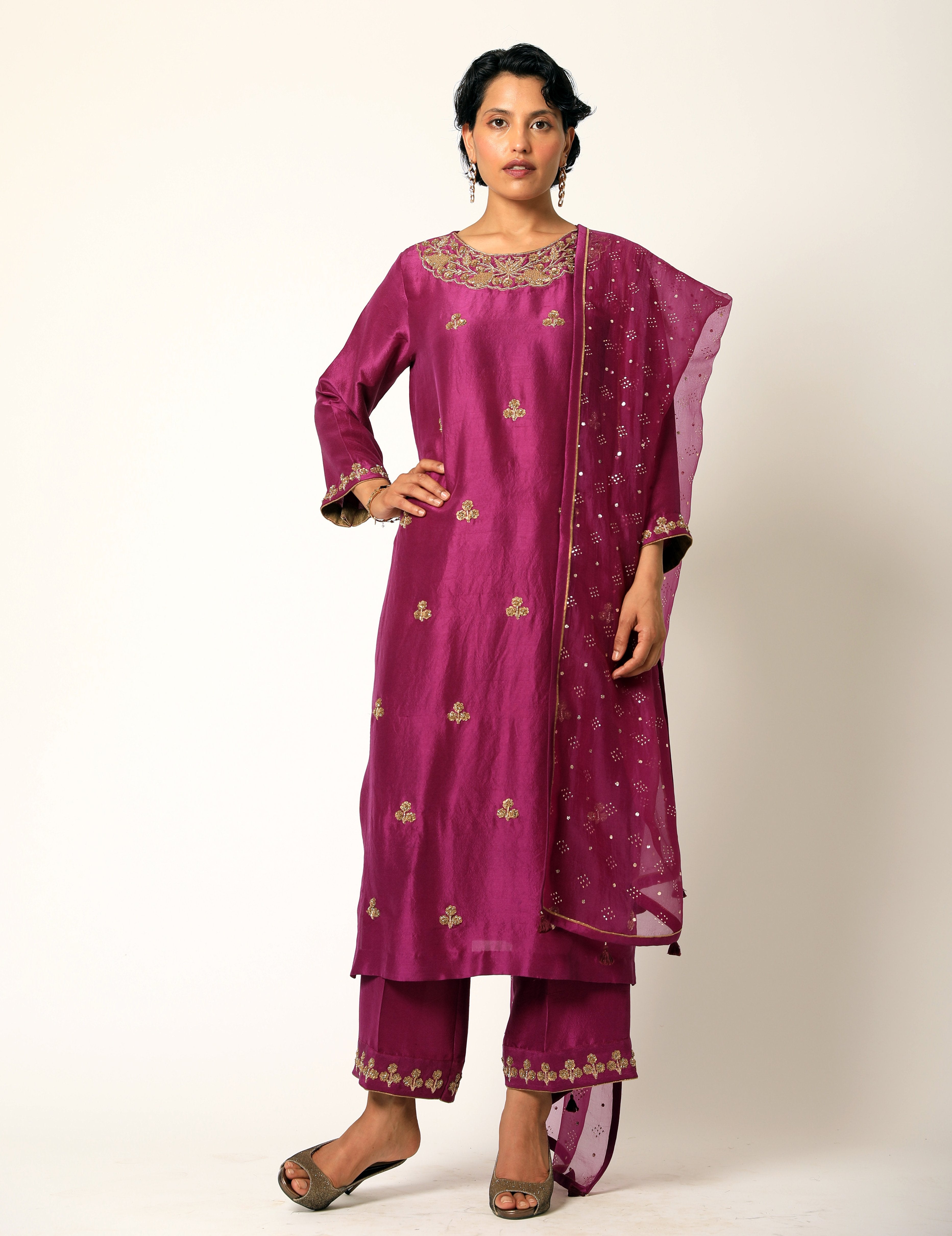 Romaa - Purple Embroidered Kurta Set