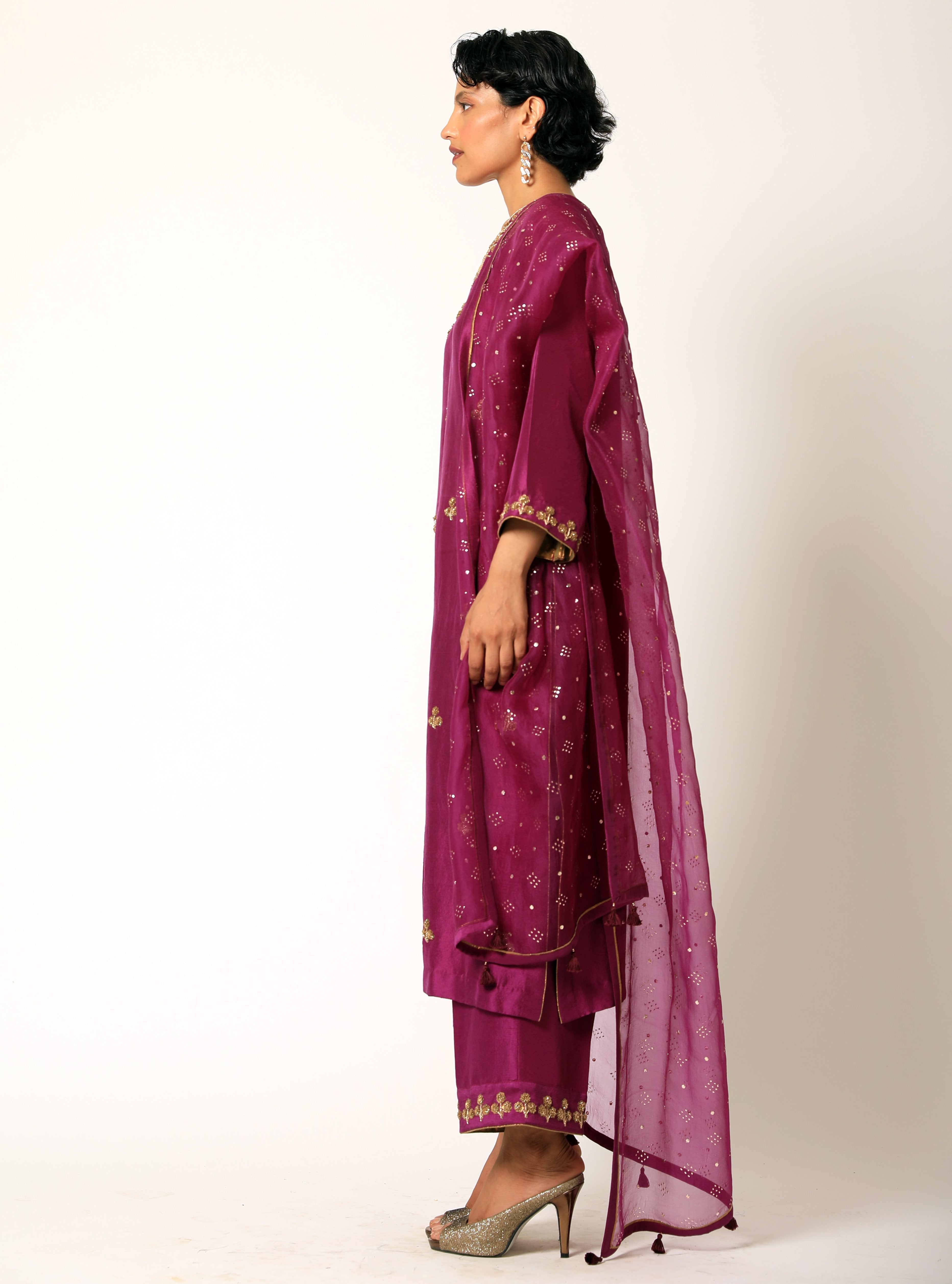 Romaa - Purple Embroidered Kurta Set
