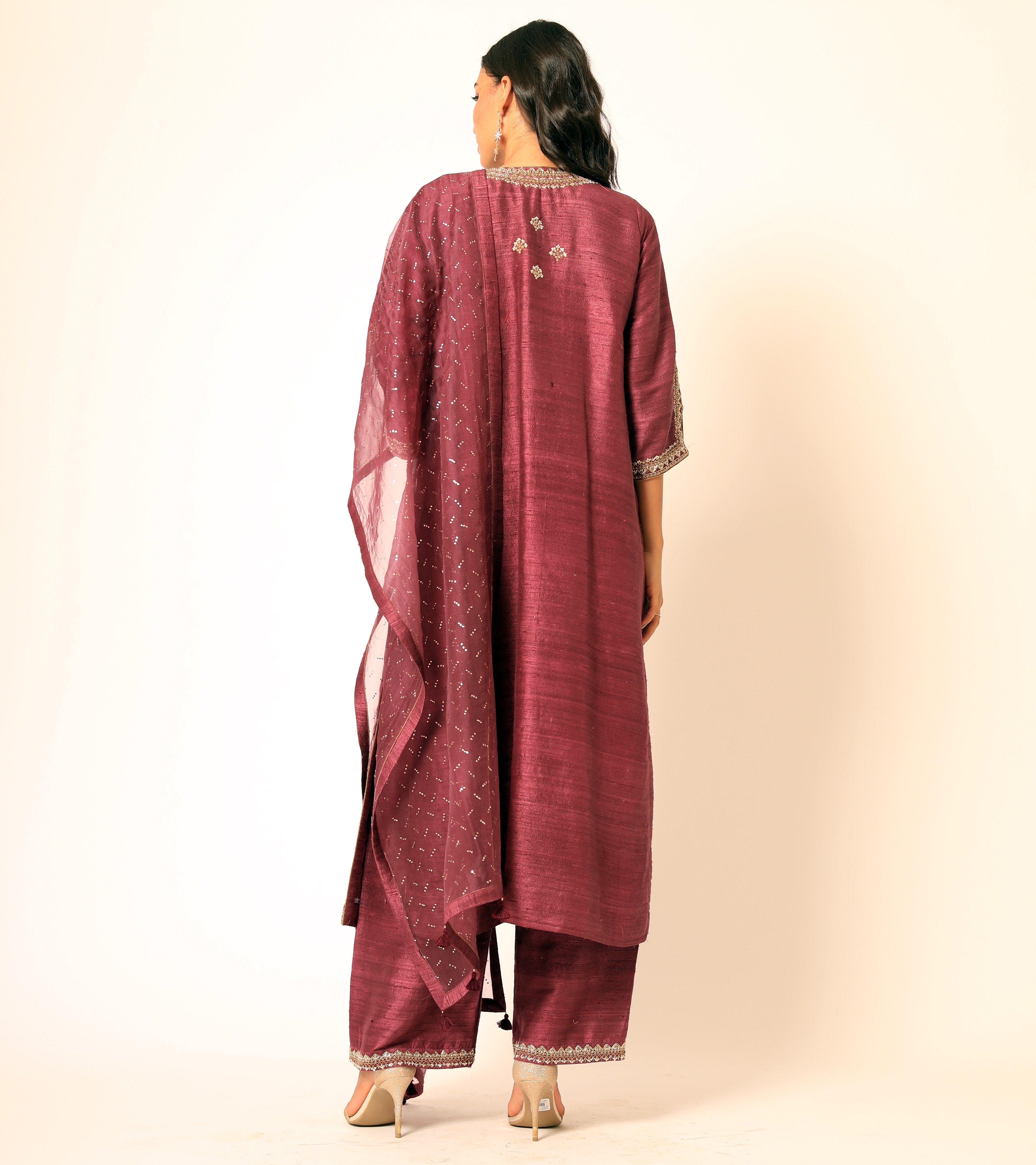 Romaa - Wine Embroidered Kurta Set