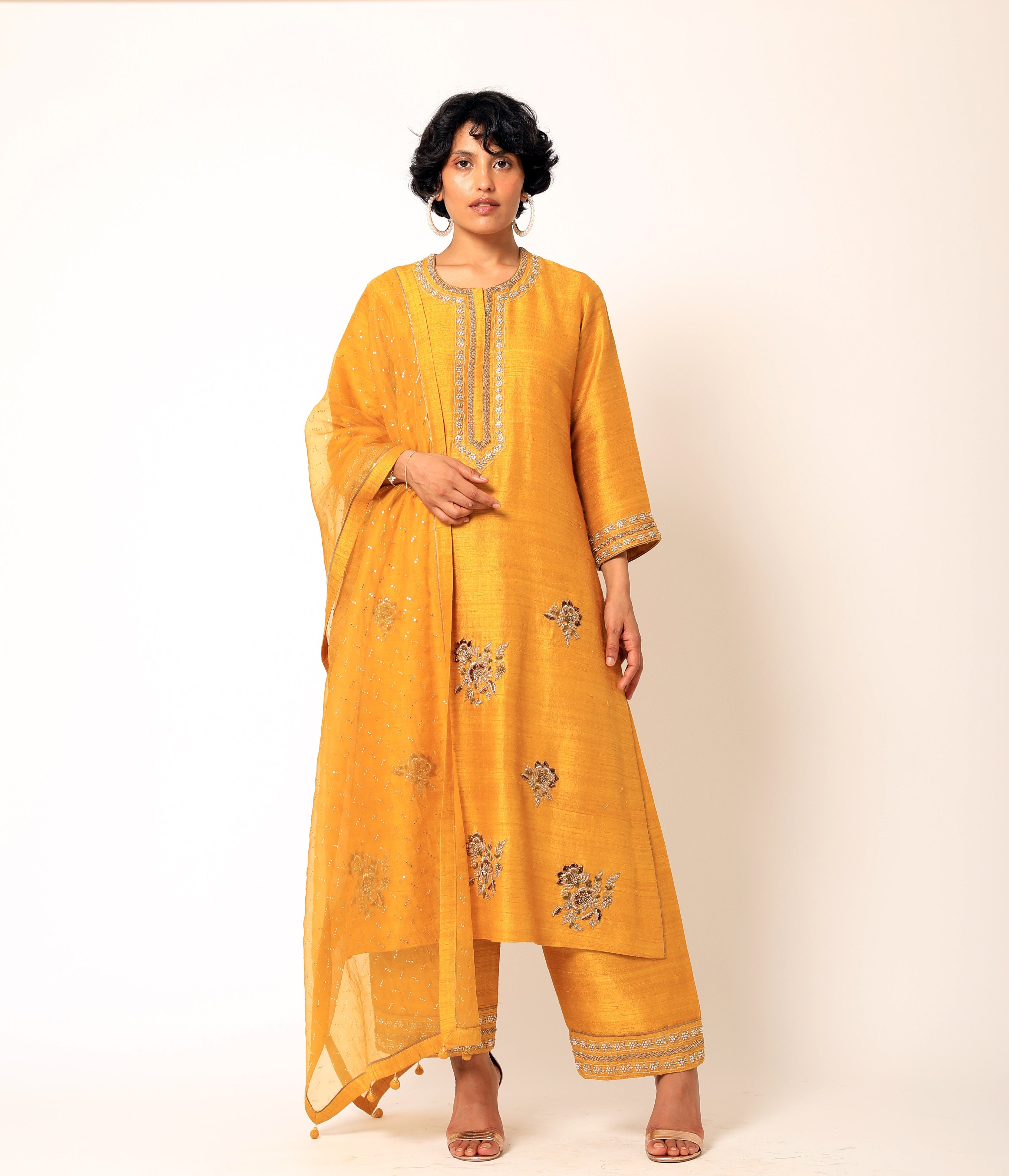 Romaa - Mustard Embroidered Kurta Set