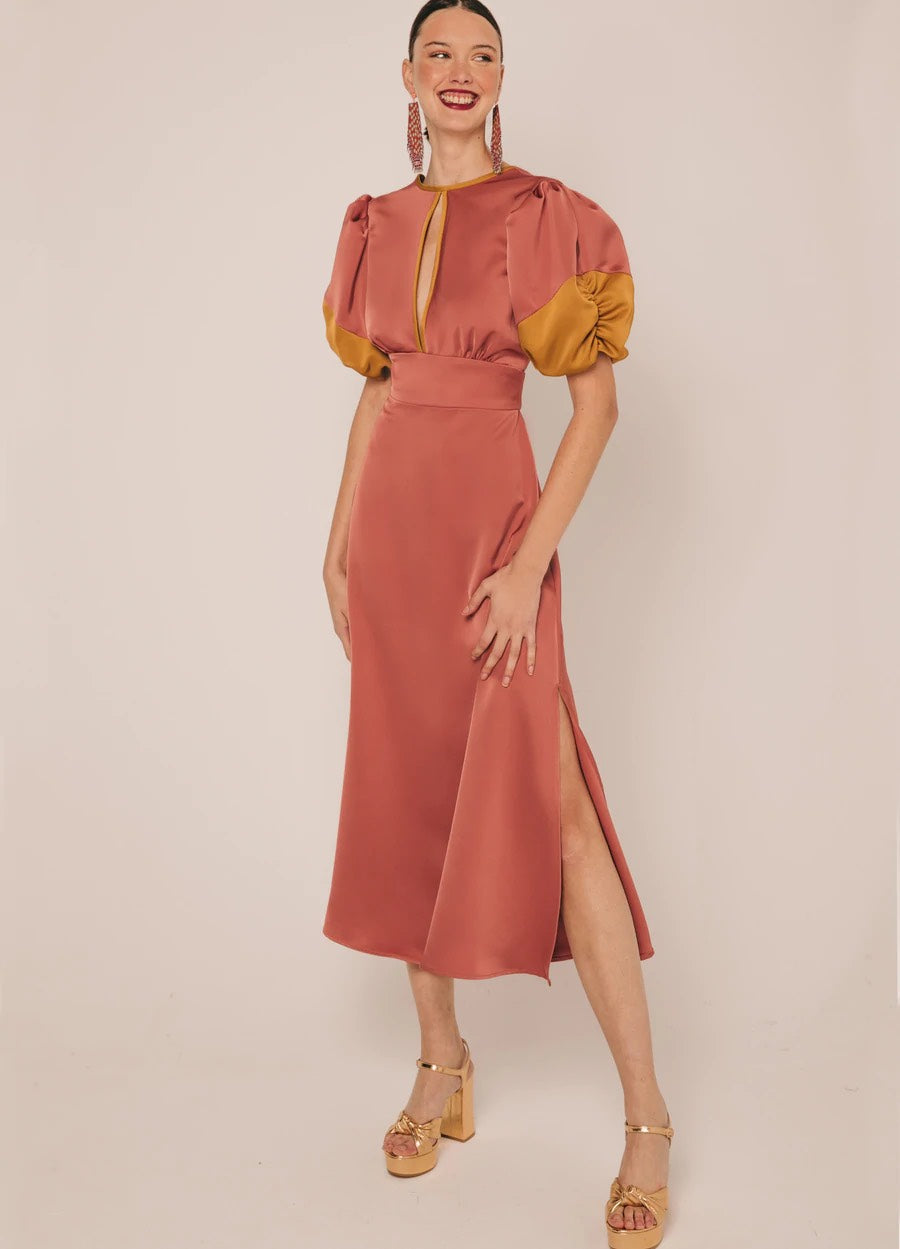 Daniela Red Keyhole Ruched Maxi Dress
