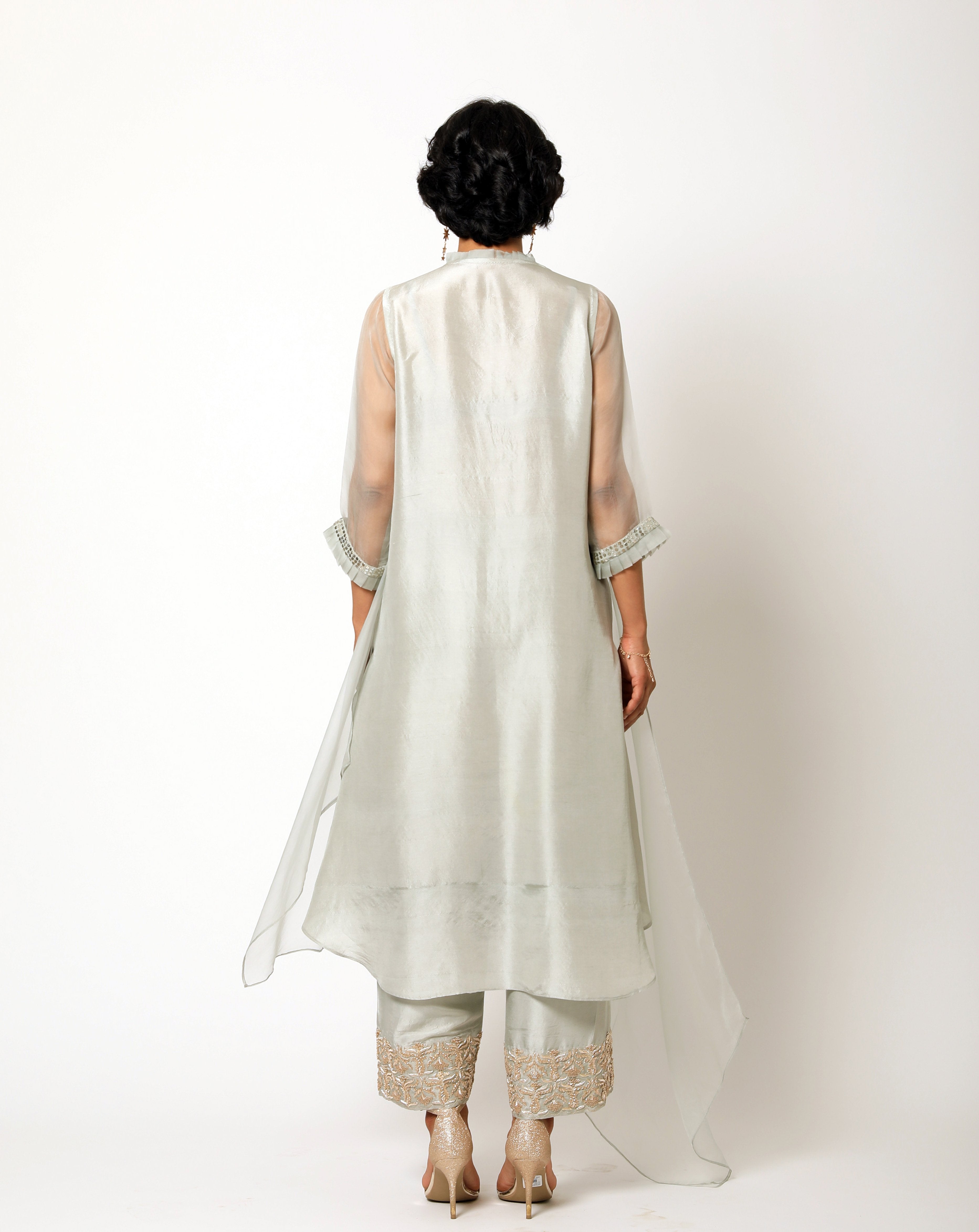 Romaa - Greenish Grey Embroidered Kurta Set