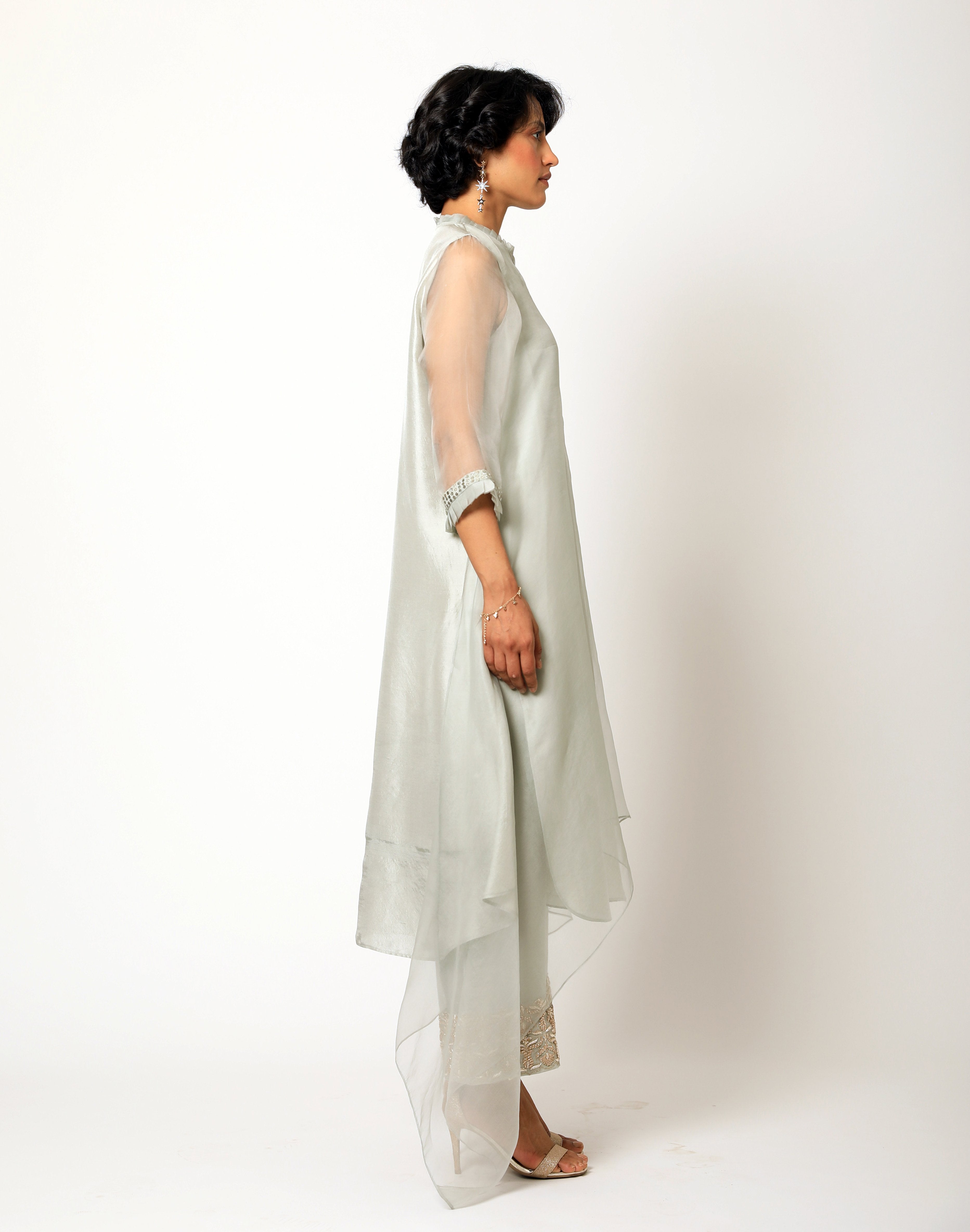 Romaa - Greenish Grey Embroidered Kurta Set