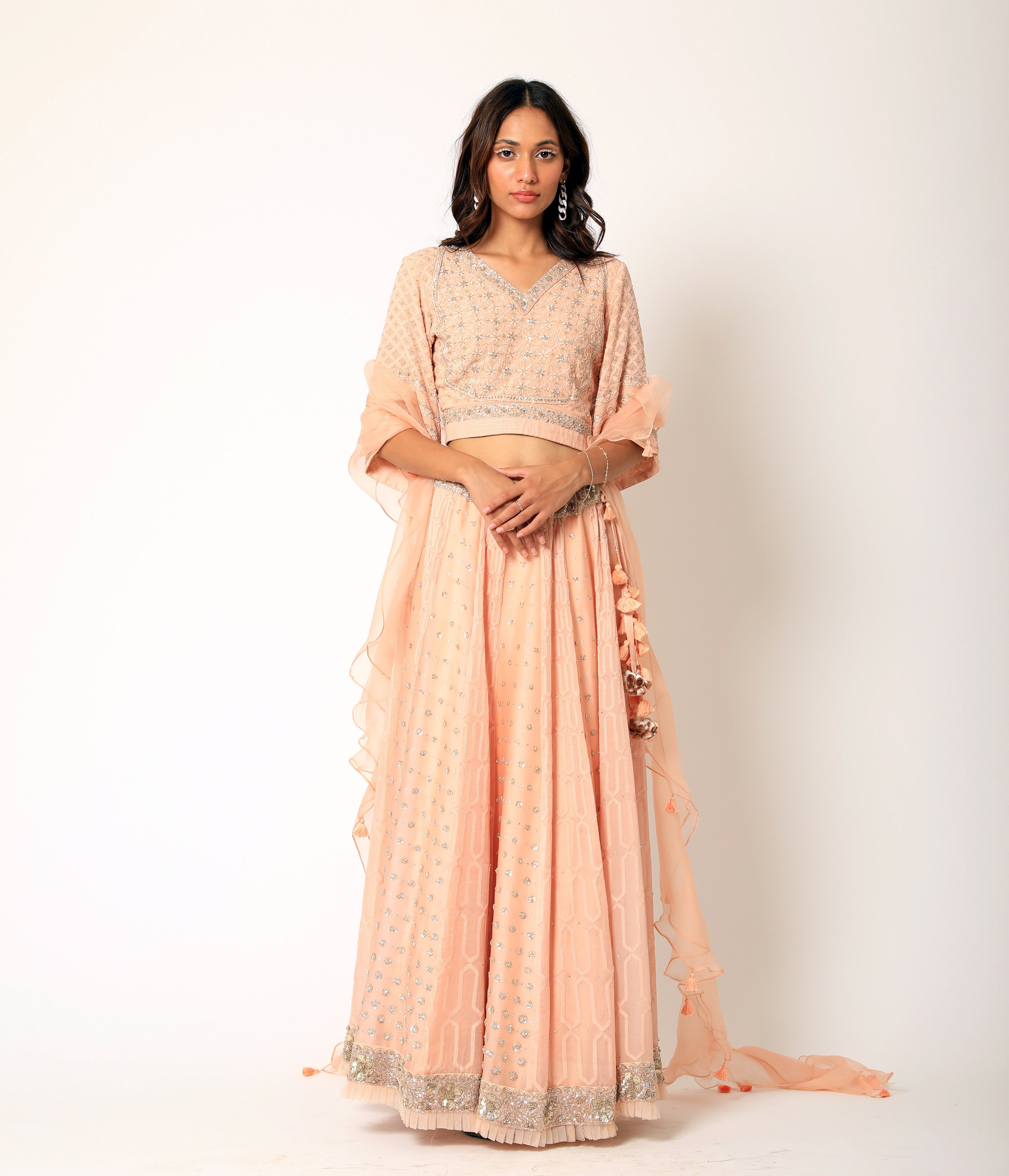 Romaa - Peach Embroidered Lehenga Set