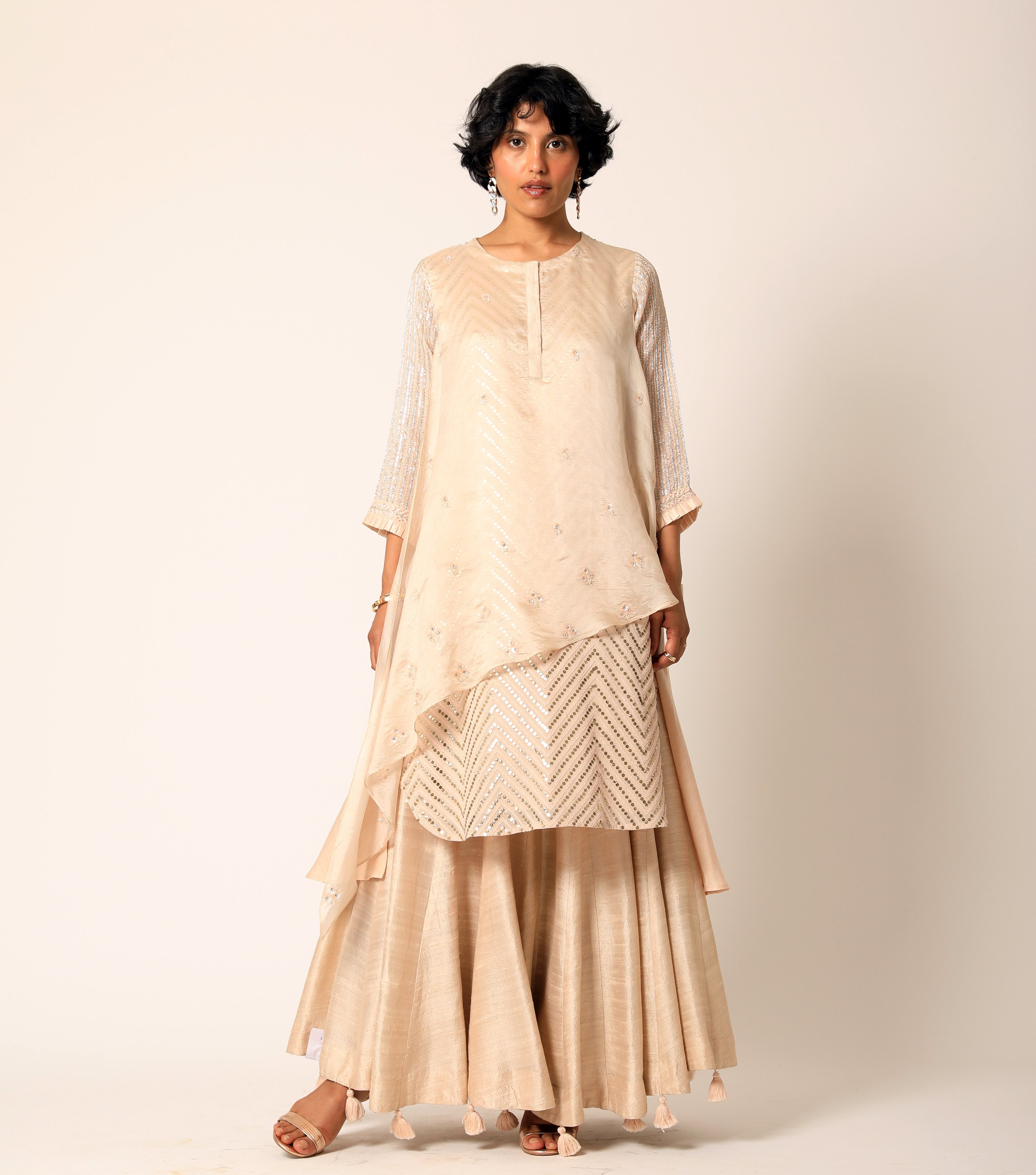 Romaa - Peachish Fawn Embroidered Kurta Set